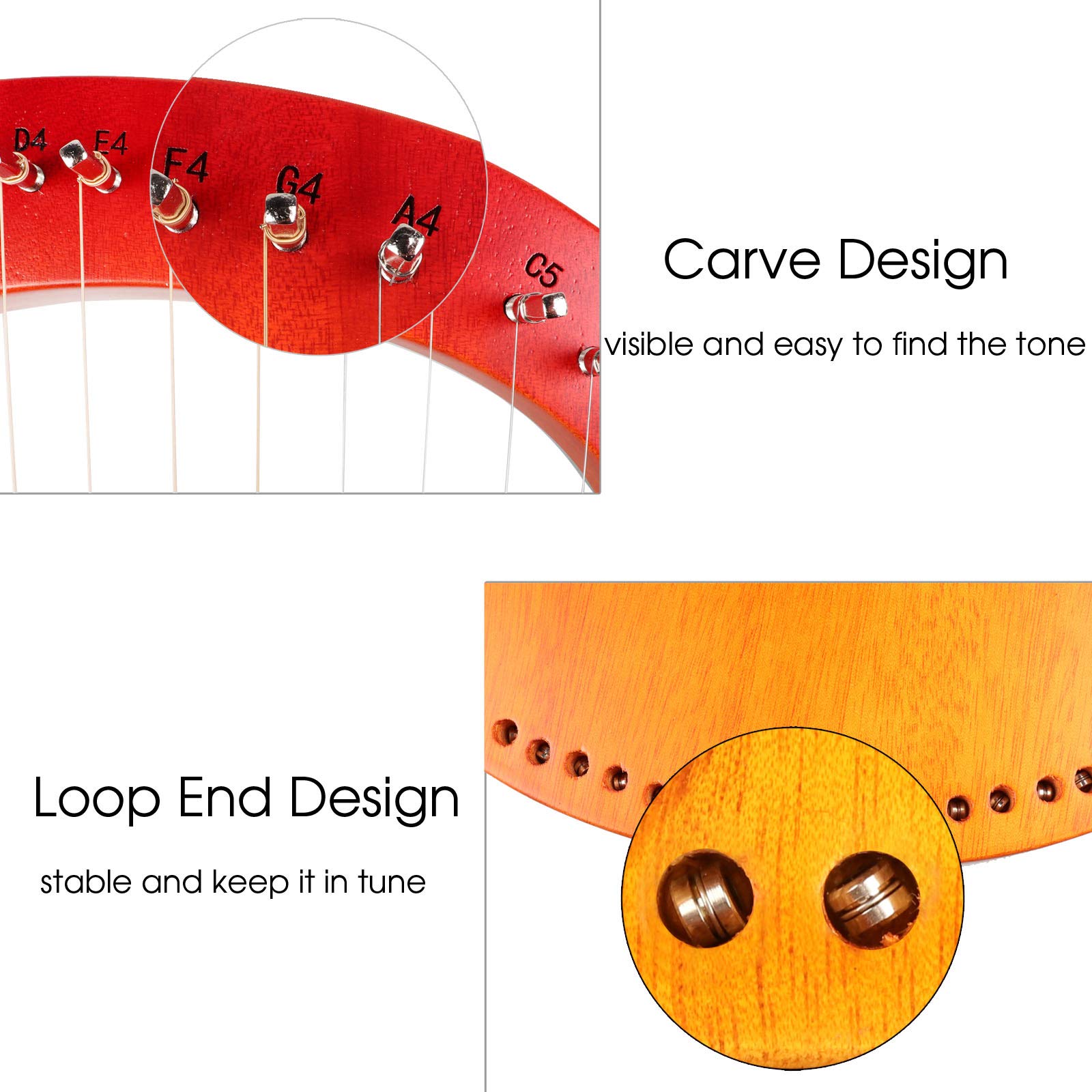 Mr.Power Lyre Harp Ancient Greece Style 16 Metal Strings Lyre With Tuning Wrench Extra String Set And Gig Bag (16 String, Sunburst)