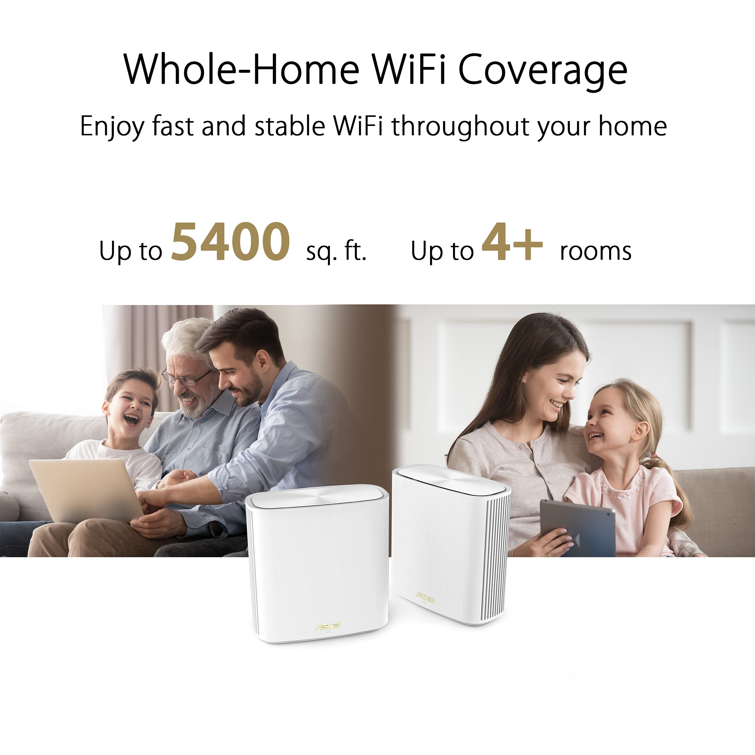 Asus Zenwifi Whole Home Dual Band Mesh Wifi 6 System Xd6 White   2 Pack, Coverage Up To 5,400 Sq.Ft & 4+ Rooms, 5400Mbps, Aimesh