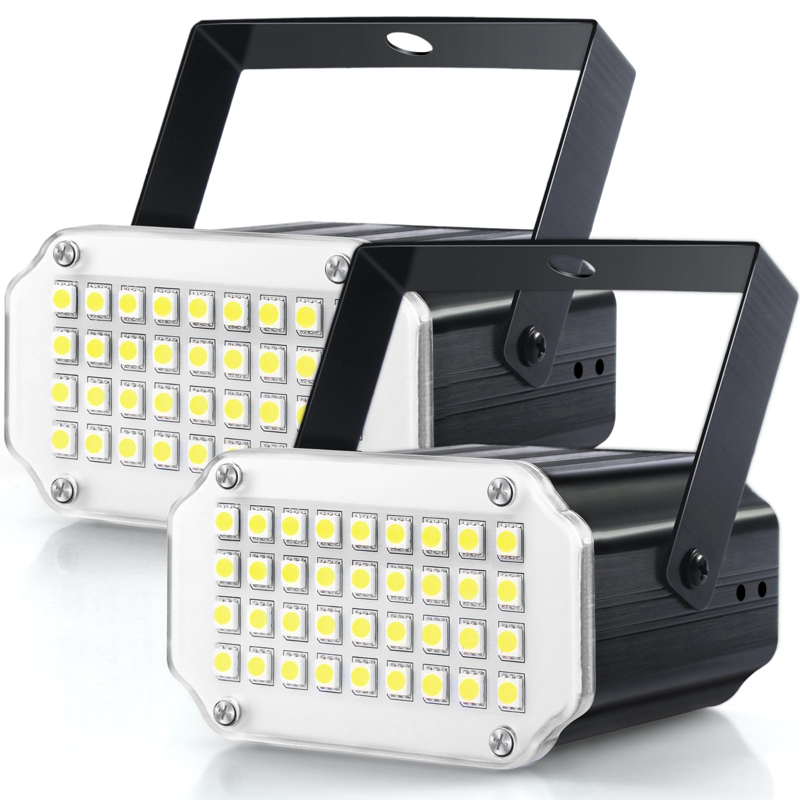 Luditek 2-Pack Mini Halloween White LED Strobe Light, Sound Activated and Flash Speed Control Party Light with 36 Super Bright L