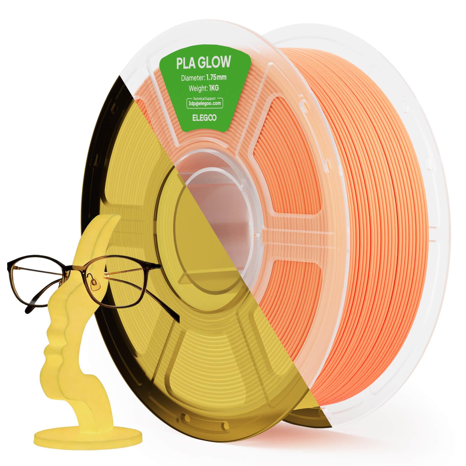 ELEGOO PLA Filament Glow in the Dark Glow Orange 1KG, 1.75mm 3D Printing Filament Luminous Color 1kg(2.2lbs) Spool Fits for Most