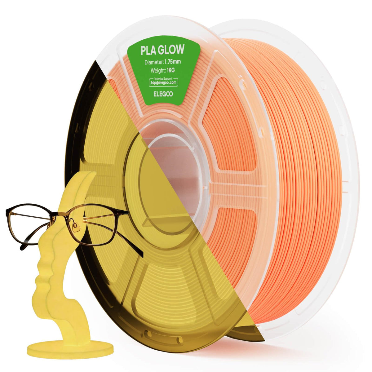 Glow Roe Color ELEGOO PLA Filament Glow in the Dark Glow Orange 1KG, 1.75mm 3D Printi ...