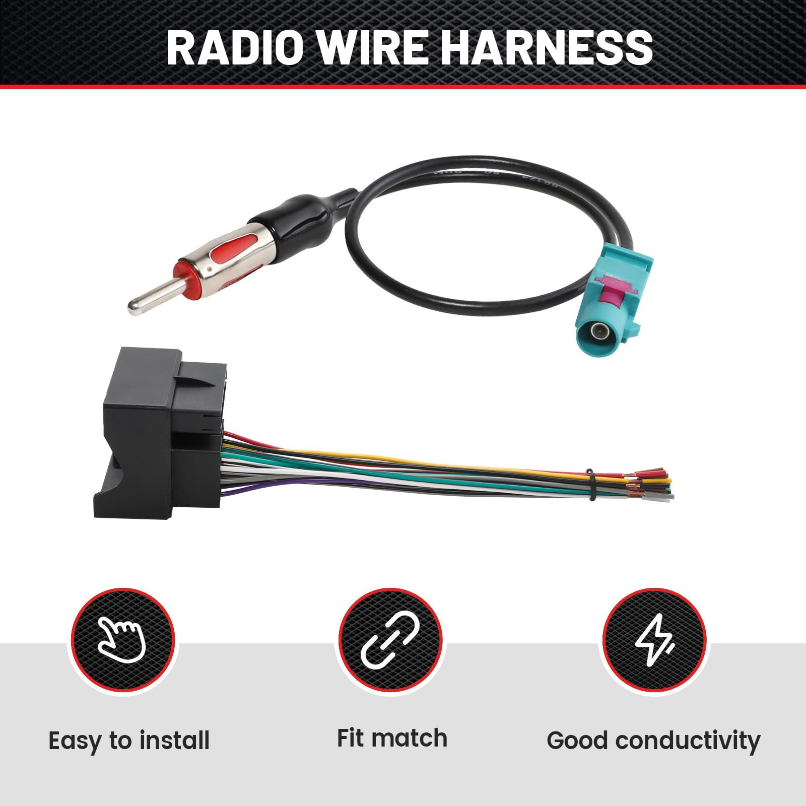 Red Wolf Stereo Wiring Harness W/Fakra Antenna Adapter For Bmw 3/5, Volkswagen 2004 2015, Audi 2002 2010 Mercedes Benz 2007 2015 Mount On Aftermarket Radio Cd Player Wire Cable Kit