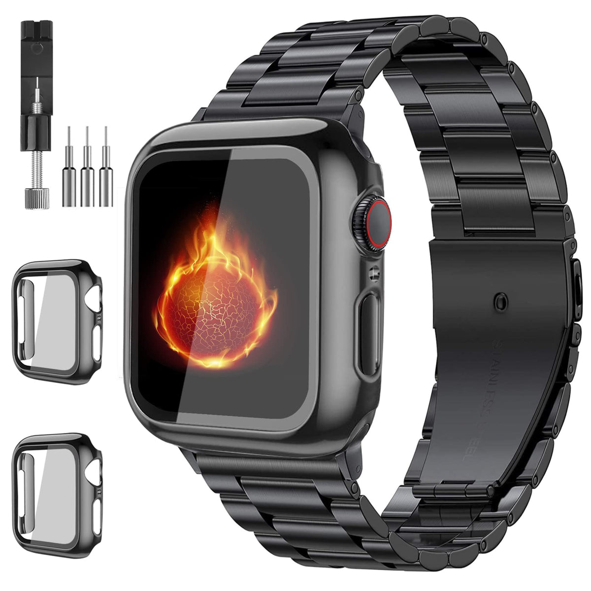 Bekomo 3 Pack Apple Watch Band With 2 Screen Protectors, Precision Stainless Steel Metal, Elegant Design, Easy Adjustment, High 