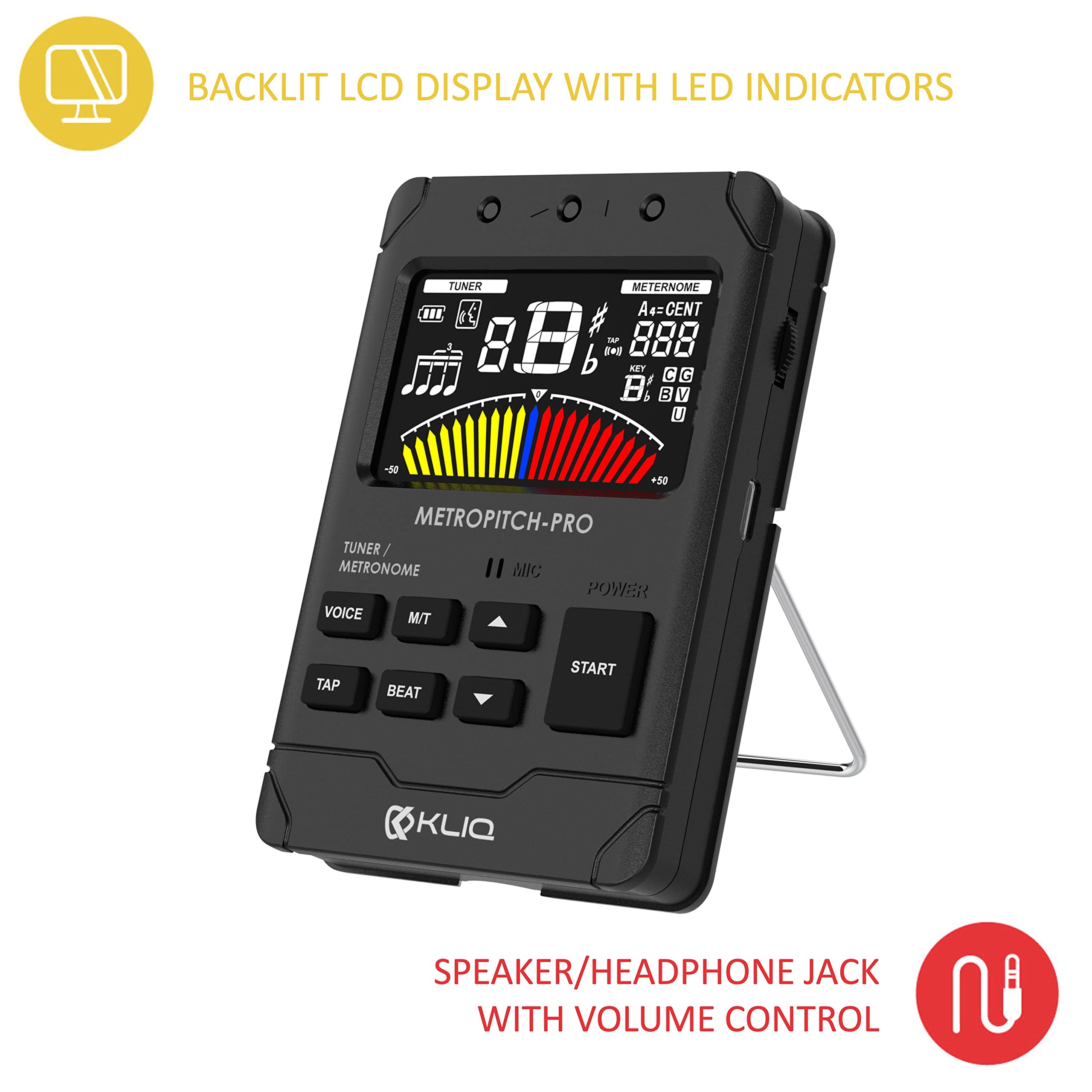 Kliq Metropitch Pro   Rechargeable Metronome Tuner For All Instruments   With Guitar, Bass, Violin, Ukulele, And Chromatic Tunin