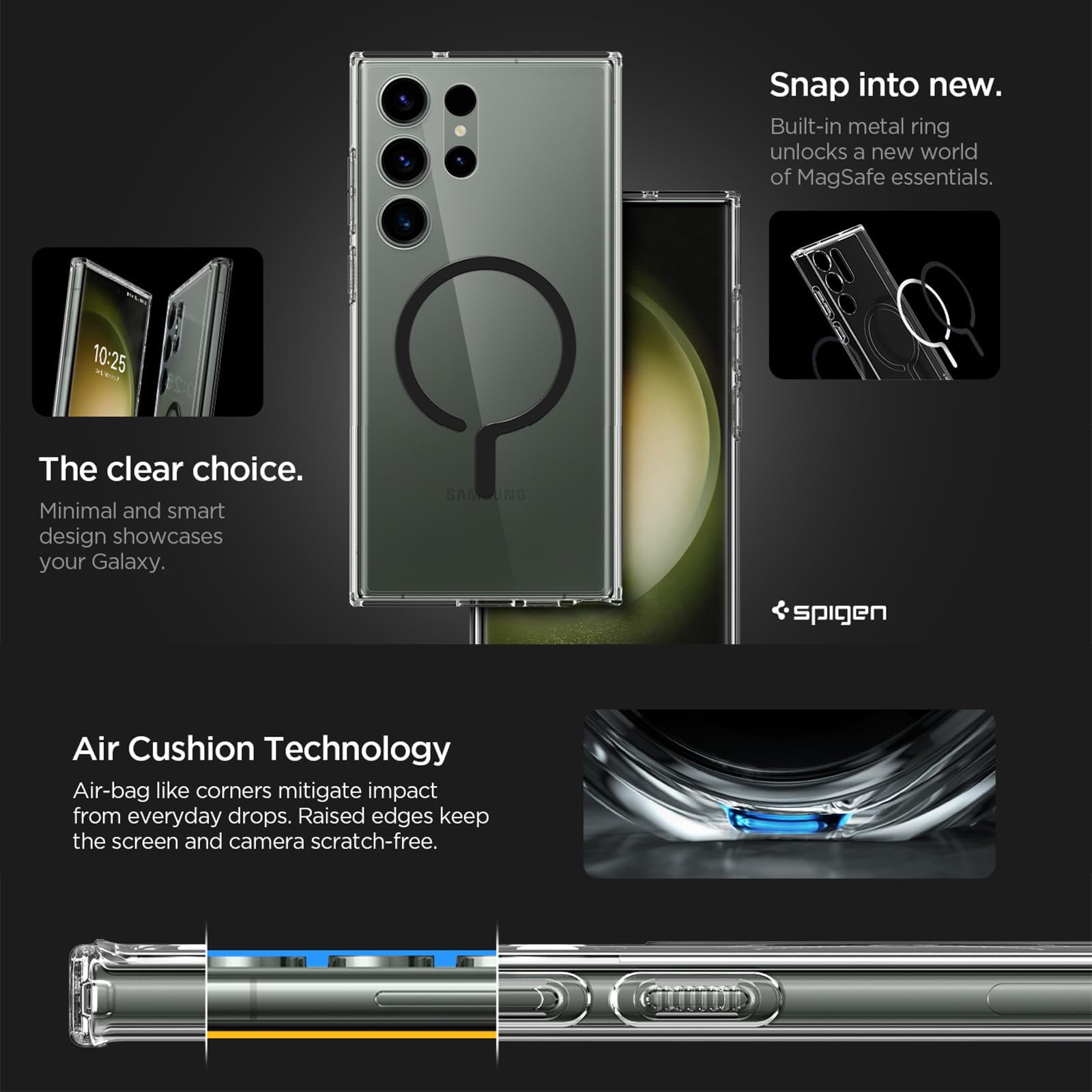 Spigen Ultra Hybrid Onetap Ring Designed For Galaxy S23 Ultra Case (2023) [Military-Grade Protection] - Black