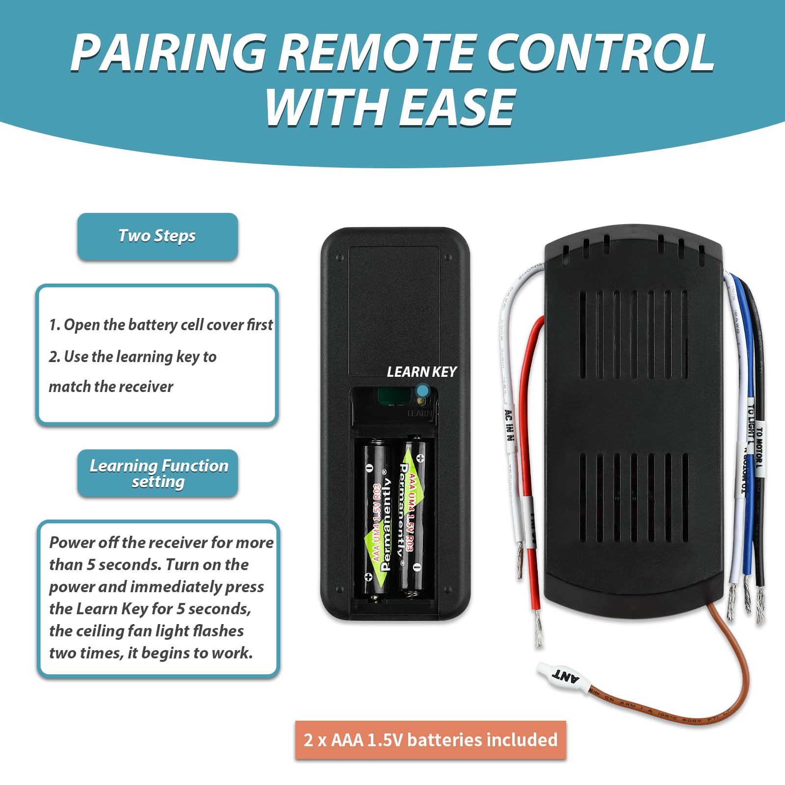 Ceiling Fan Remote Replacement, 3 Speed Universal Ceiling Fan Remote Control Kit With Light Dimmer, Ceilig Fan Light Switch For