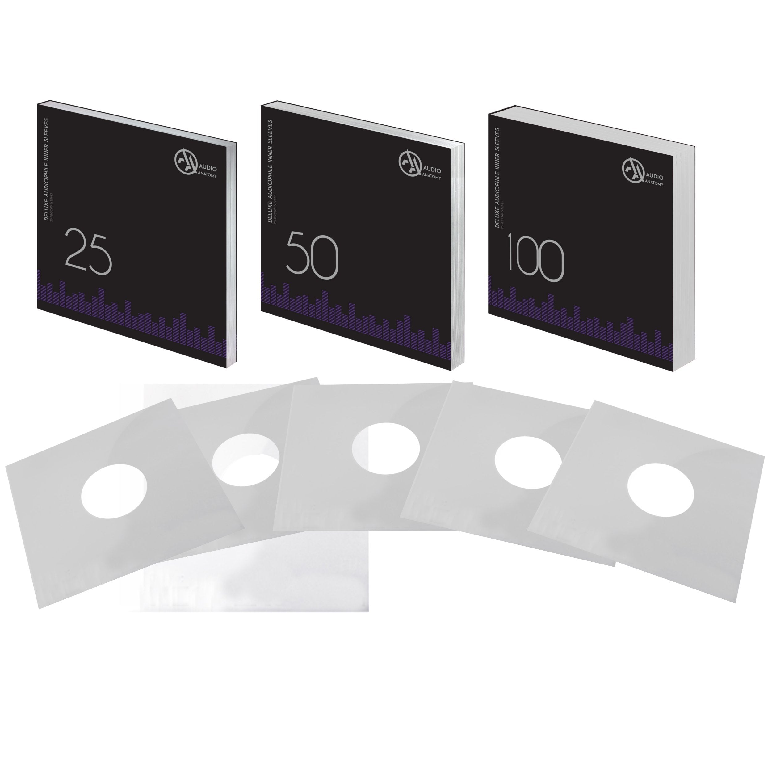 Audio Anatomy Vinyl Inner Sleeves 12   White, 25 Pieces