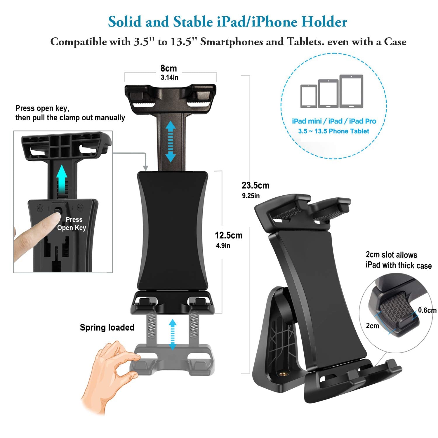 Tripod For Ipad Iphone, Heavy Duty Tablet Tripod Stand Mount Holder 60Inch Height With Remote For 3.5 To 13.5In Ipad Phone, Ipad