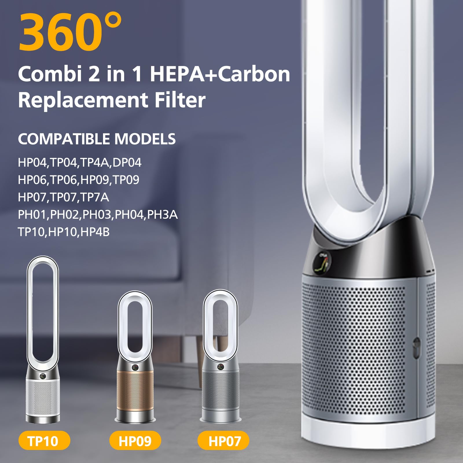 Cabiclean 2-IN-1 HEPA + Carbon Filter for Dyson TP06, TP07, HP10 - 9" x 9.8" x 5.9", TP06