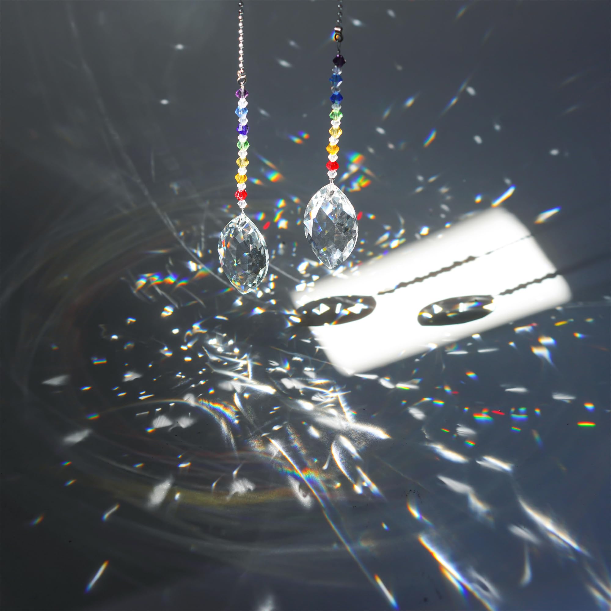 Crystal Ceiling Fan Pull Chains Chakra Hanging Pendants Prism Suncatcher, Pack Of 2 (50Mm Horse Eye)