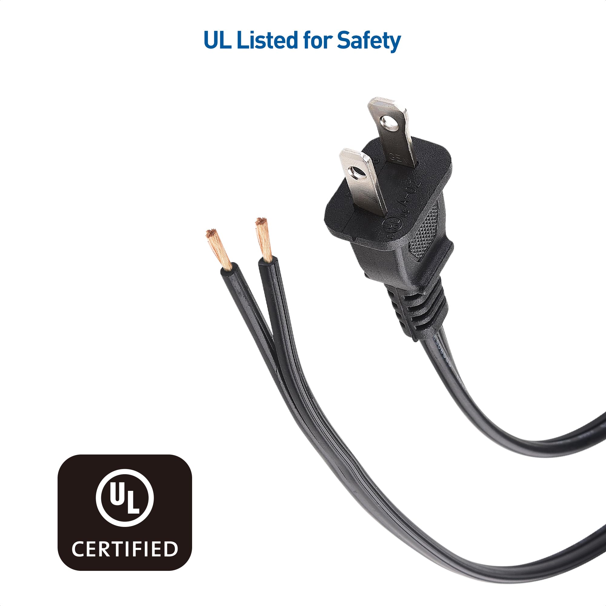 Cable Matters 2 Pack Polarized 18Awg 2 Prong Replacement Cord Lamp Wire 15 Ft   10A, Nema 1 15P To 2 Wire For Lamp Cord Replacem