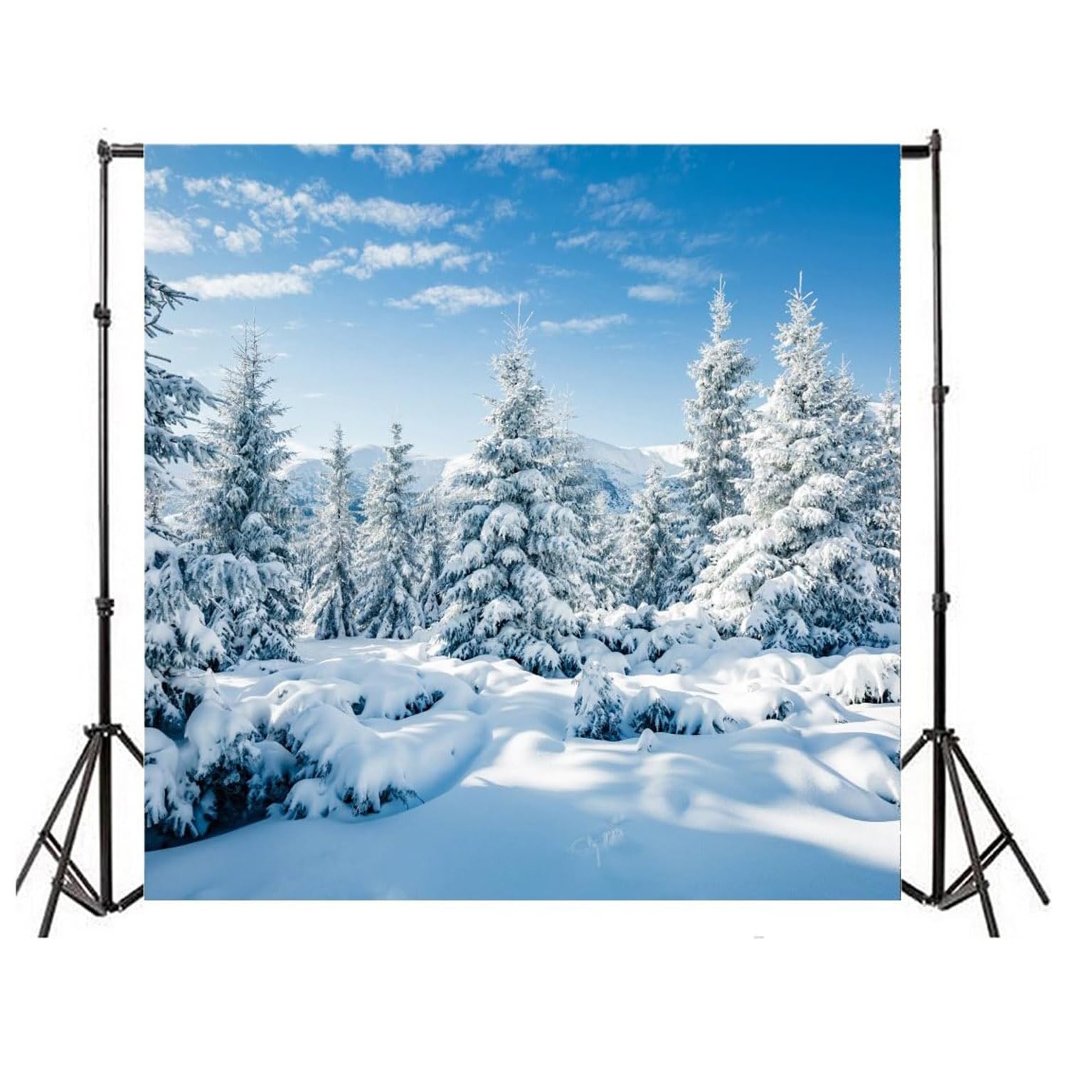 Aofoto 8X8Ft Snowy Forest Scenery Backdrop Snow Covered Fir Pine Trees Snowscape Photography Background Winter Snowfield Landsca