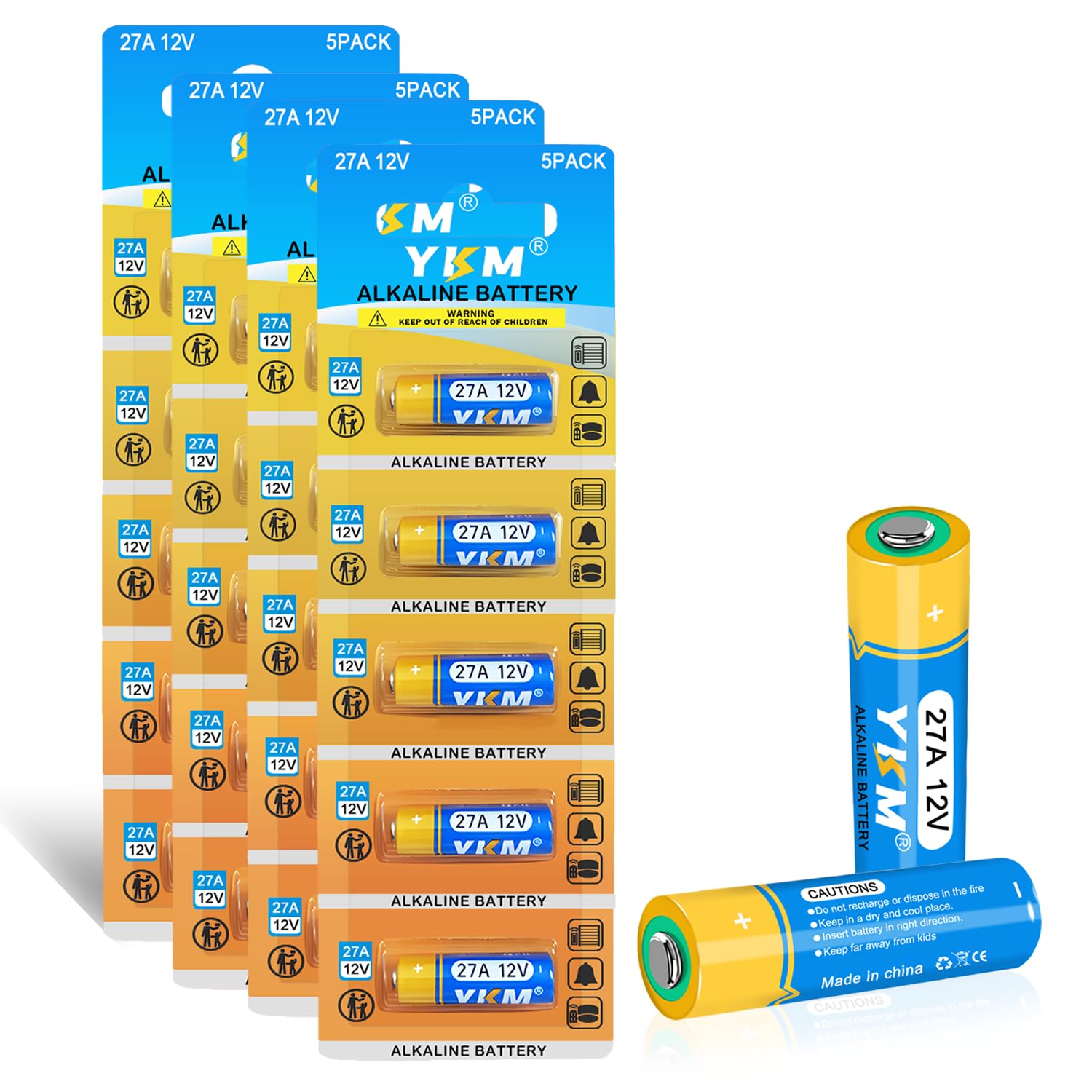 YKM 20 Pack 27A A27 12V Alkaline Battery L828F MN27 LR27A 12V Battery for Garage Door Opener Ceiling Fan Remote
