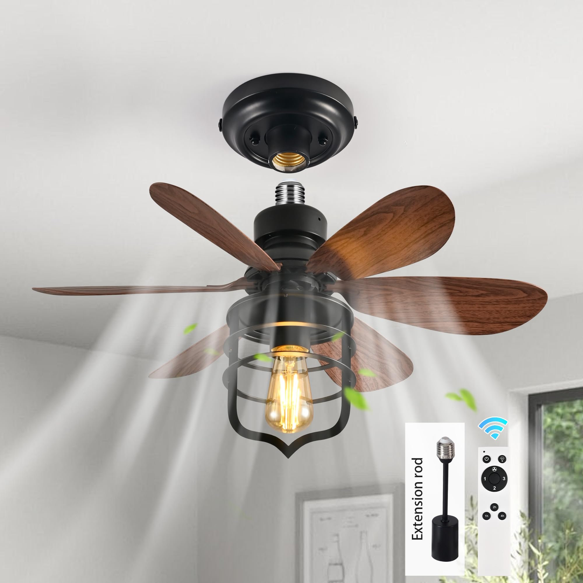 Garwarm 20IN Ceiling Fans with Lights, Socket Fan Light with Remote, Screw in Ceiling Fan in Light Socket Small Ceiling Fan for 