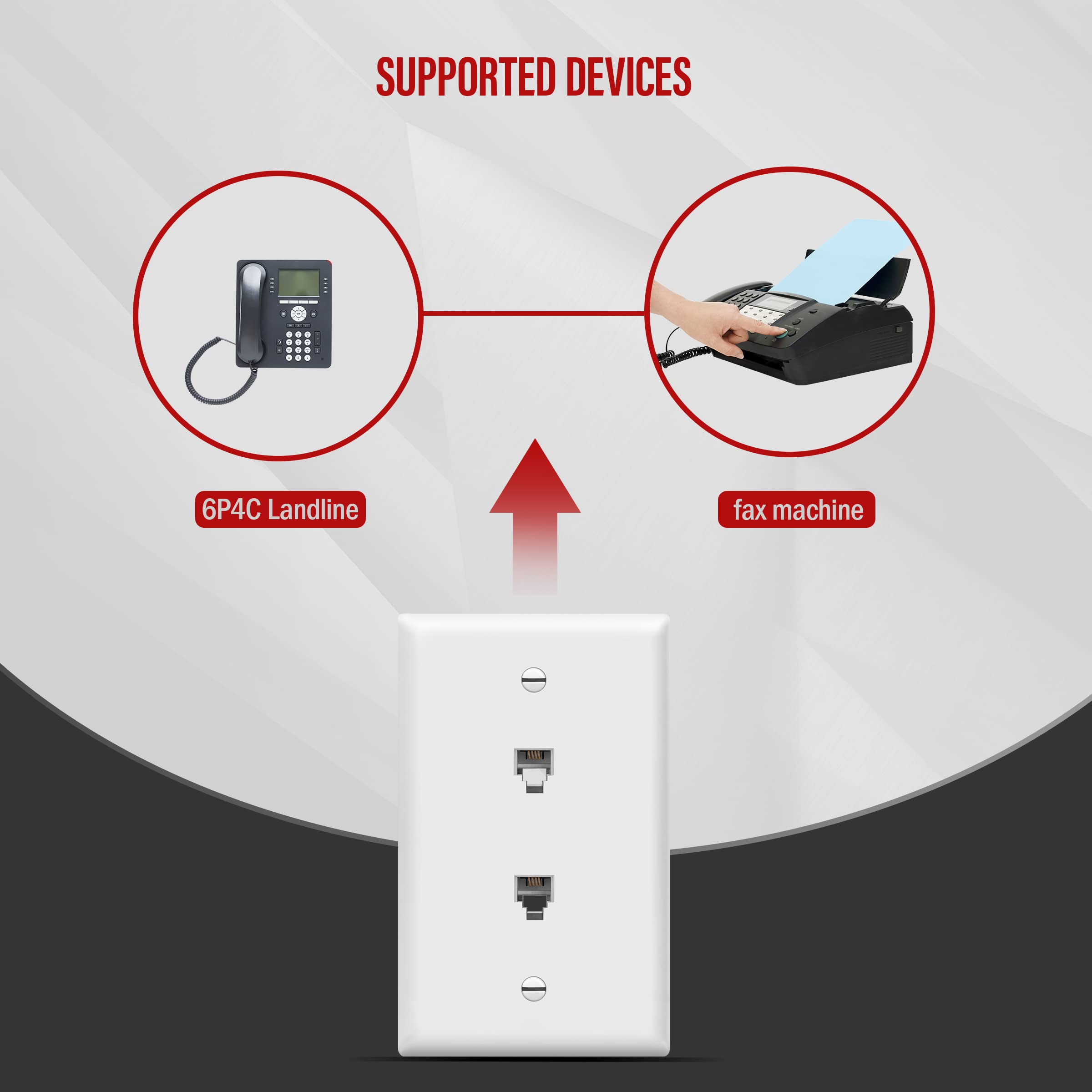 Enerlites 6651 W Duplex Phone Jack Wall Plate 1 Gang 2 Modular With 6 Position 4 Conductor Rj11, White