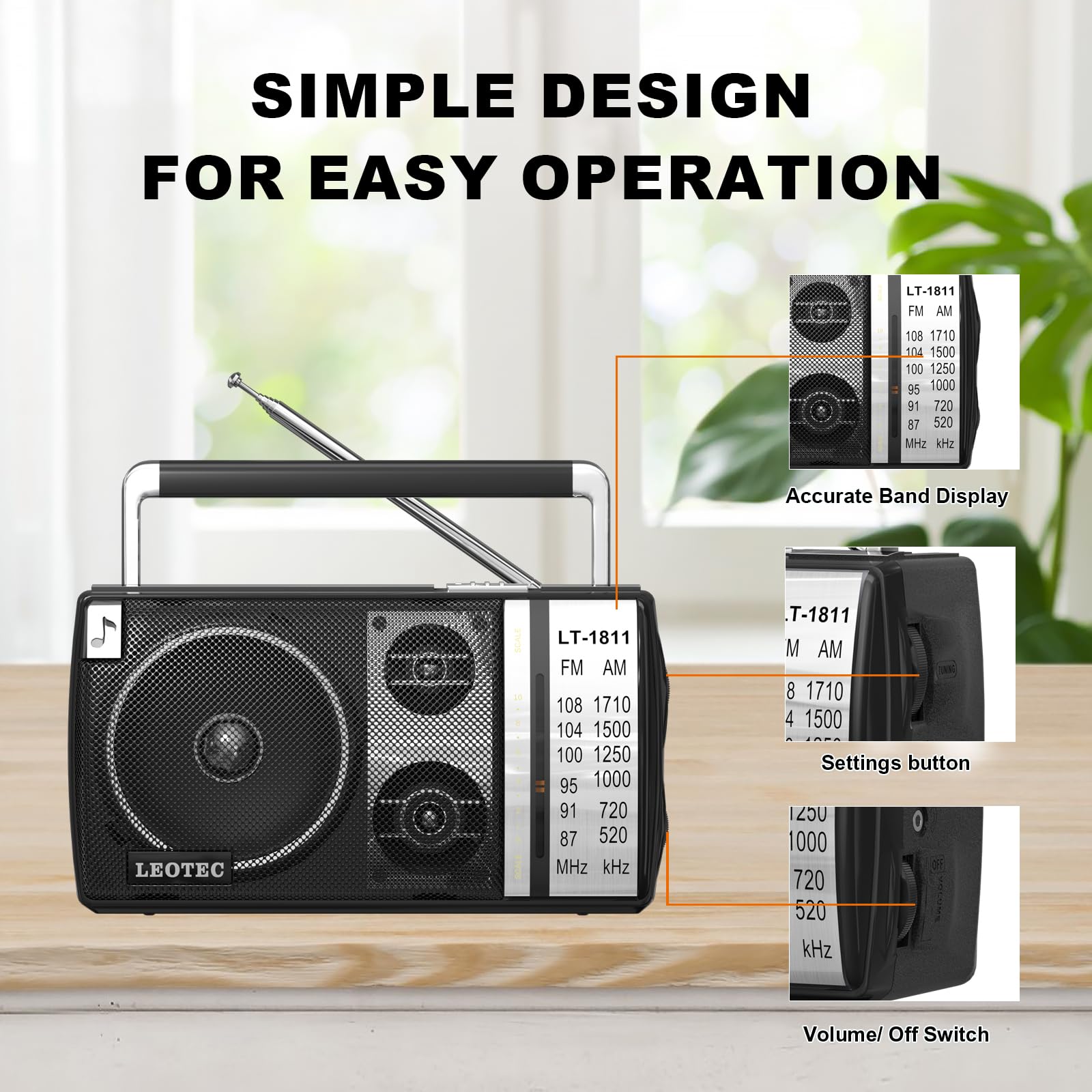 Leotec Am Fm Radio, Portable Bluetooth Radio, Plug In Wall Or Battery Operated Best Reception With Headphone Jack, Handheld Grea