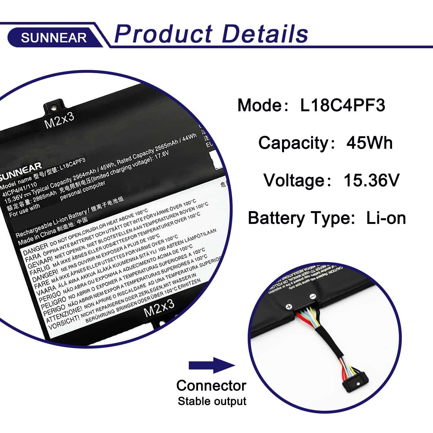 Sunnear L18C4Pf3 Laptop Battery Replacement For Lenovo Ideapad Flex 14Api Flex 14Iml Flex 14Iwl C340 14Api C340 14Iwl C340 14Iml