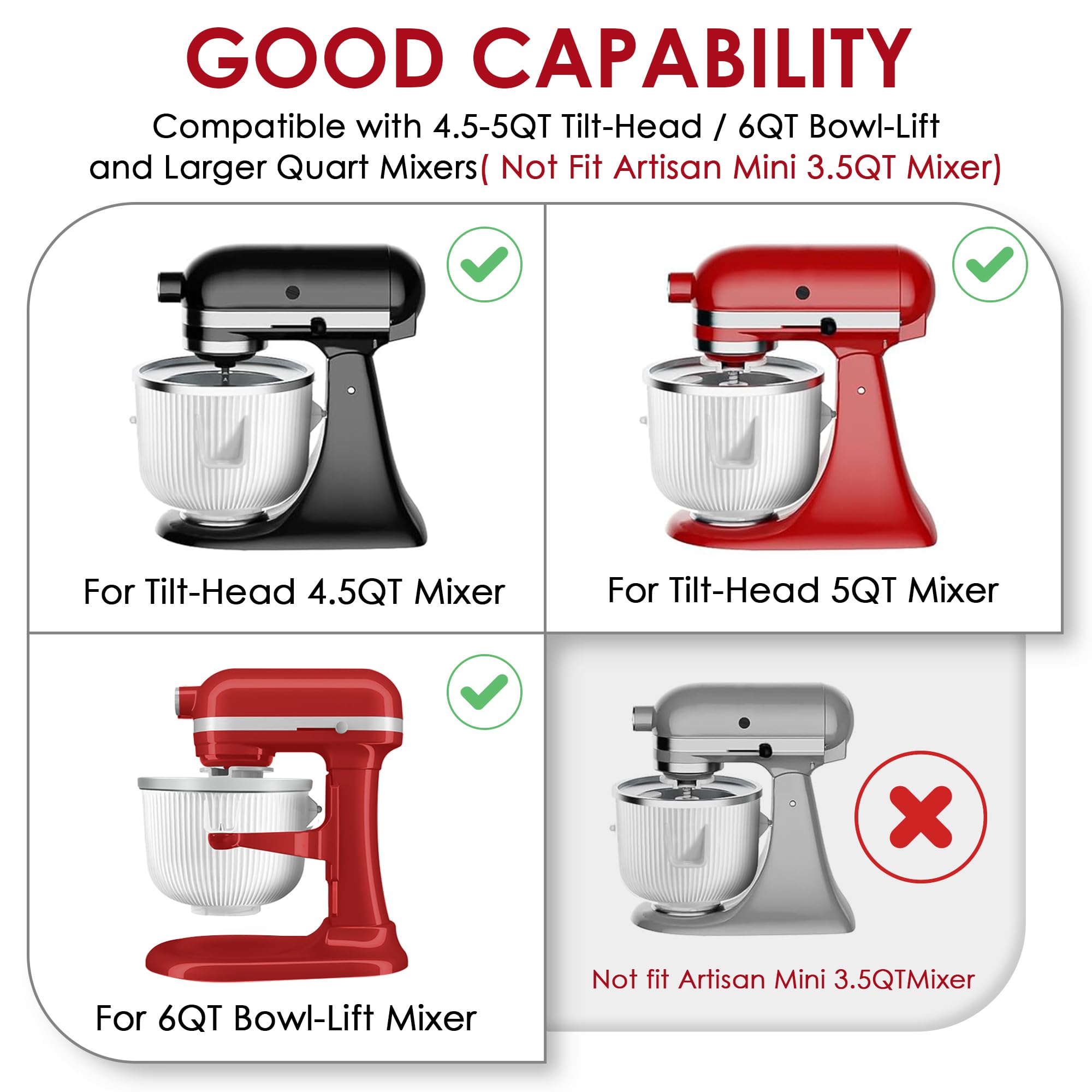 Ice Cream Maker Attachment For Kitchenaid Mixers, Fits Kitchenaid 4.5/5Qt & 6Qt Stand Mixers, Frozen Ice Cream & Sorbet Gelato M