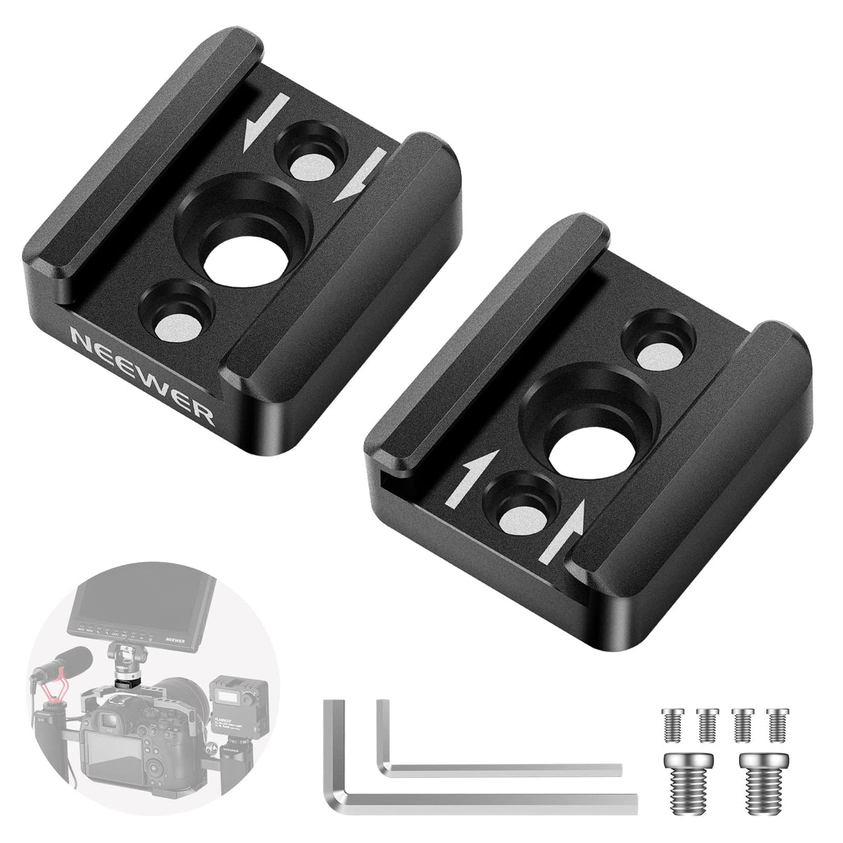 Neewer 2 Pack Cold Shoe Mount Adapter, Cold Shoe Bracket With 1/4'' Thread, Compatible With Smallrig Dslr Camera Cage Microphone