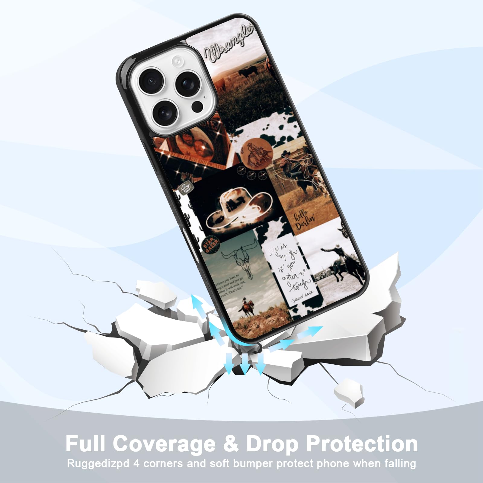 Onemiliayears Cool Cowboy Cowgirl Horse Phone Case, Hippie Western Iphone 16 Pro Max Case, Non-Slip Design, Soft Silica Gel Fram