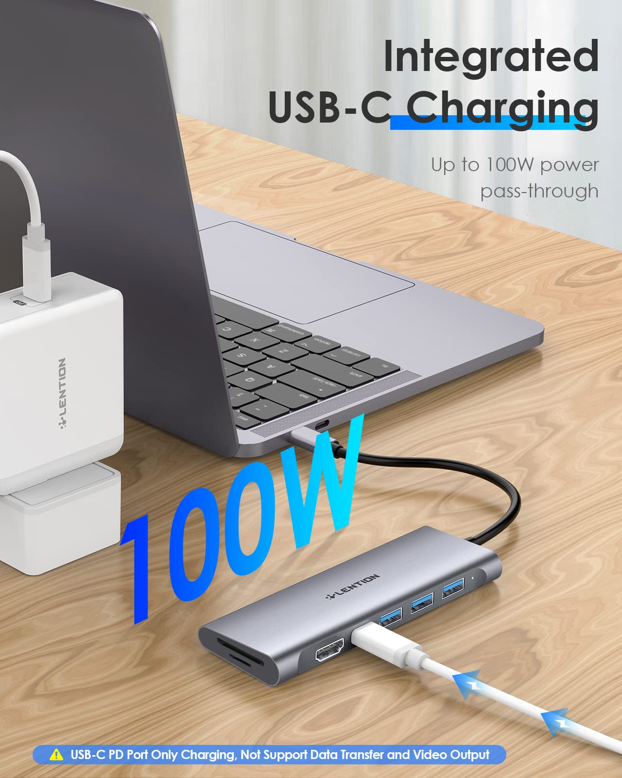Lention Usb C Multiport Hub With 4K Hdmi, 3 Usb 3.0, Sd/Micro Sd 3.0 Card Reader, 100W Pd Compatible 2023 2016 Macbook Pro, New