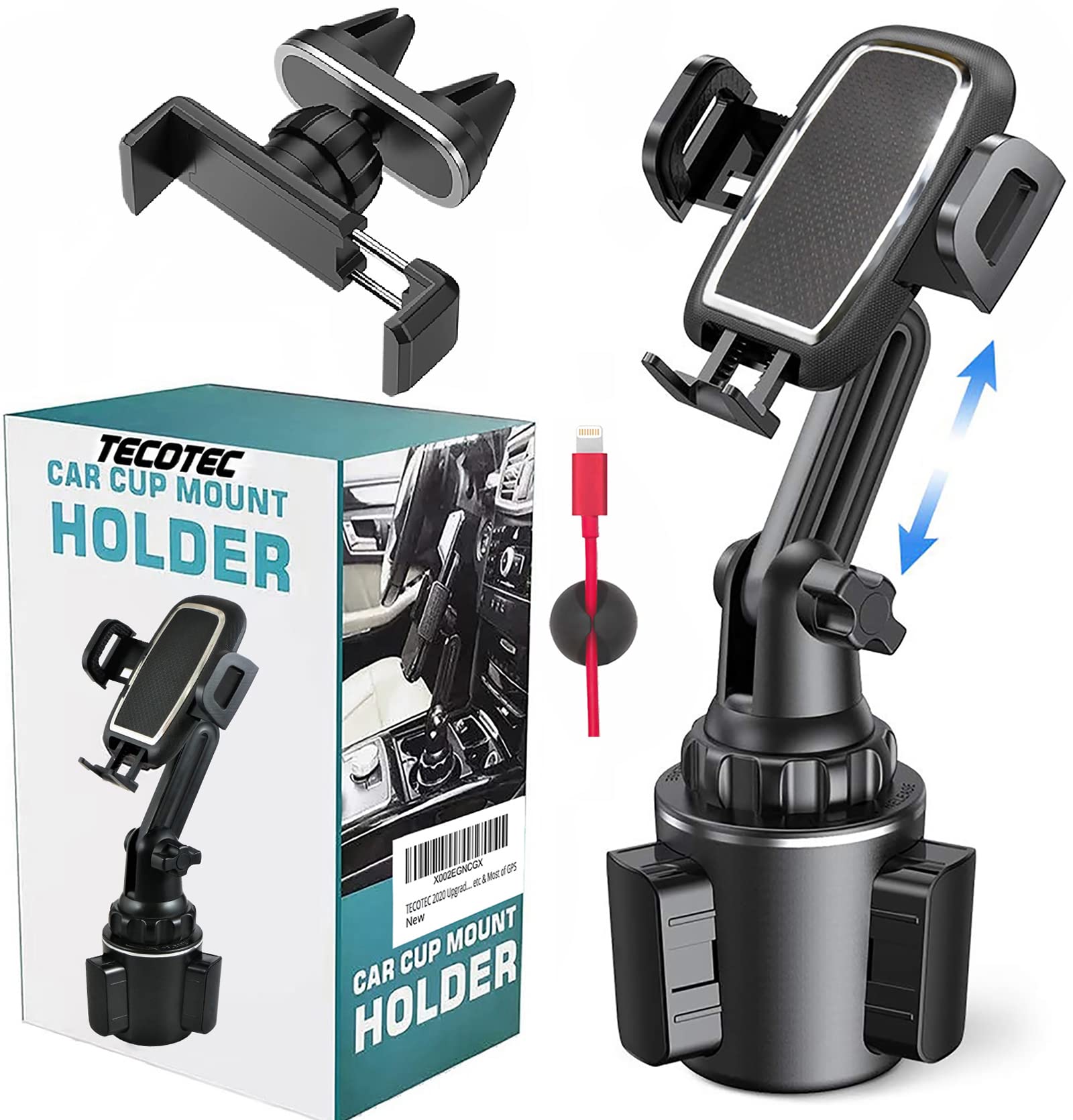 Tecotec Upgraded Car Cup Holder Phone Mount & Air Vent Phone Holder, Universal Adjustable Telescopic 4'' Arm Car Cup Phone Holde