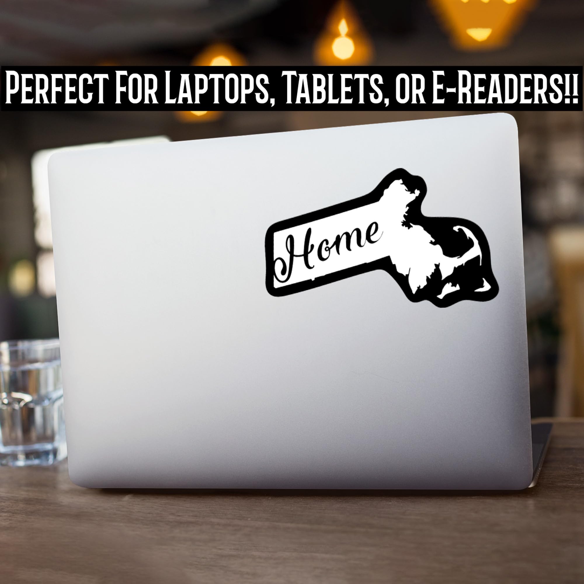 Massachusetts Home State Vinyl Decal | 5.5'' X 2.8'' White On Black | For Cars, Trucks, Laptops, Windows & More | Kcd1939