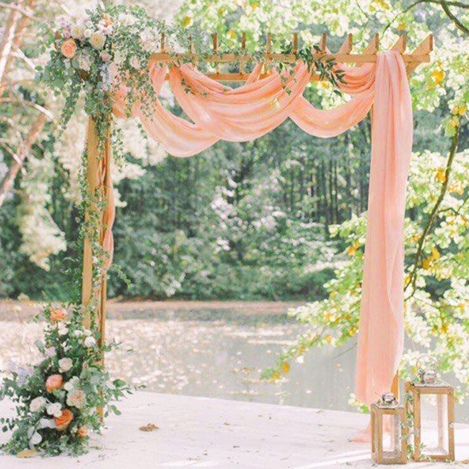 Fuhsy Wedding Arch Draping Fabric Peach Pink Chiffon Fabric Drapes 20Ft 1 Panel Sheer Curtains Wedding Arch Backdrop For Party C
