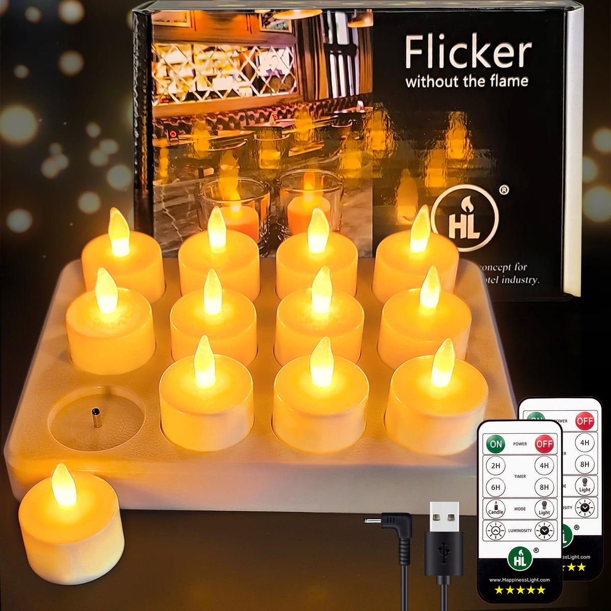 Hl Rechargeable Tea Lights With Remote & Charging Base,12Pcs 50+Hours Rechargeable Battery Operated Tea Lights Timer, Led Votive
