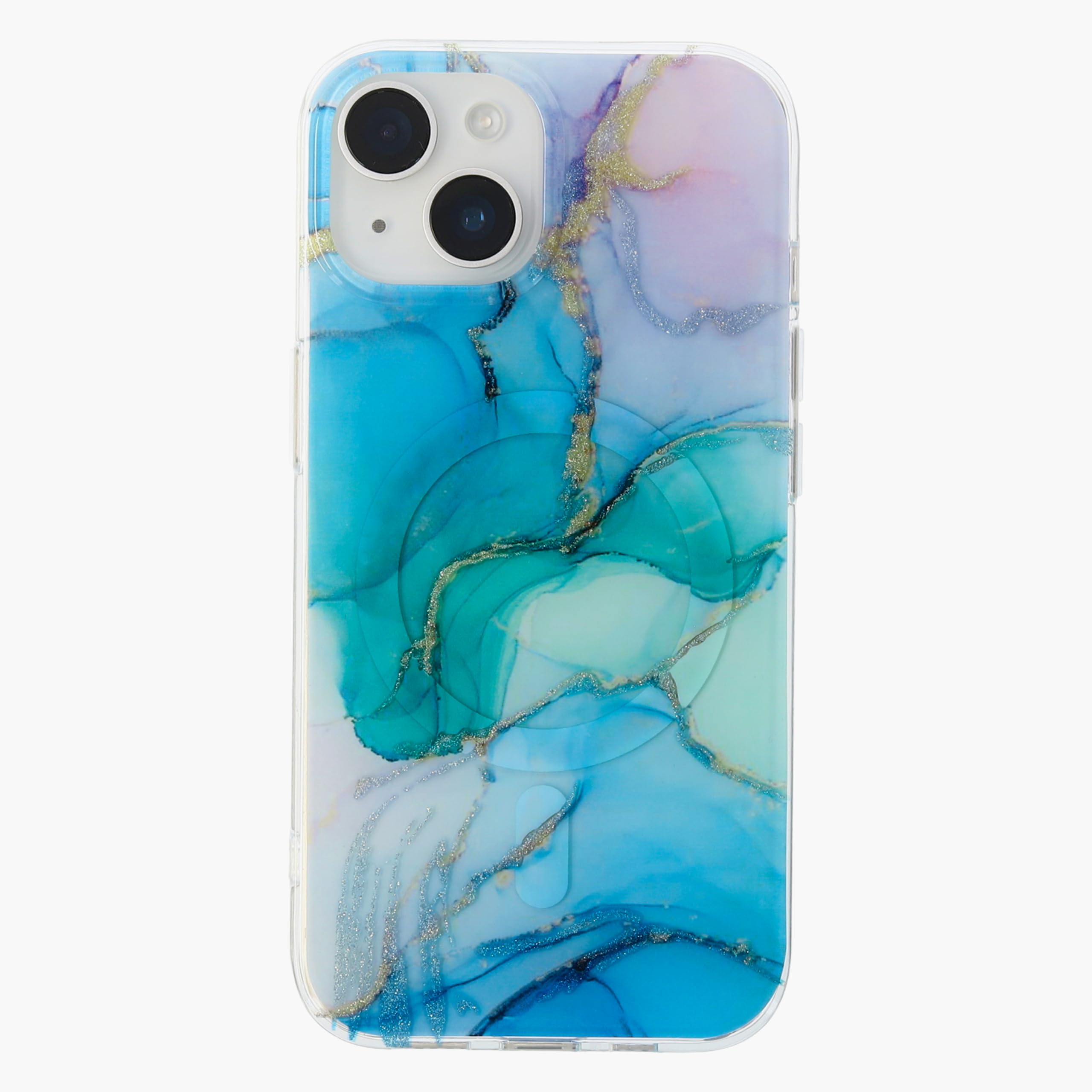 Katti Case Premium Marble Pattern for The iPhone 15, Blue Watercolor Design, Silver and Gold Leaf Accents, Impact-Resistant and 