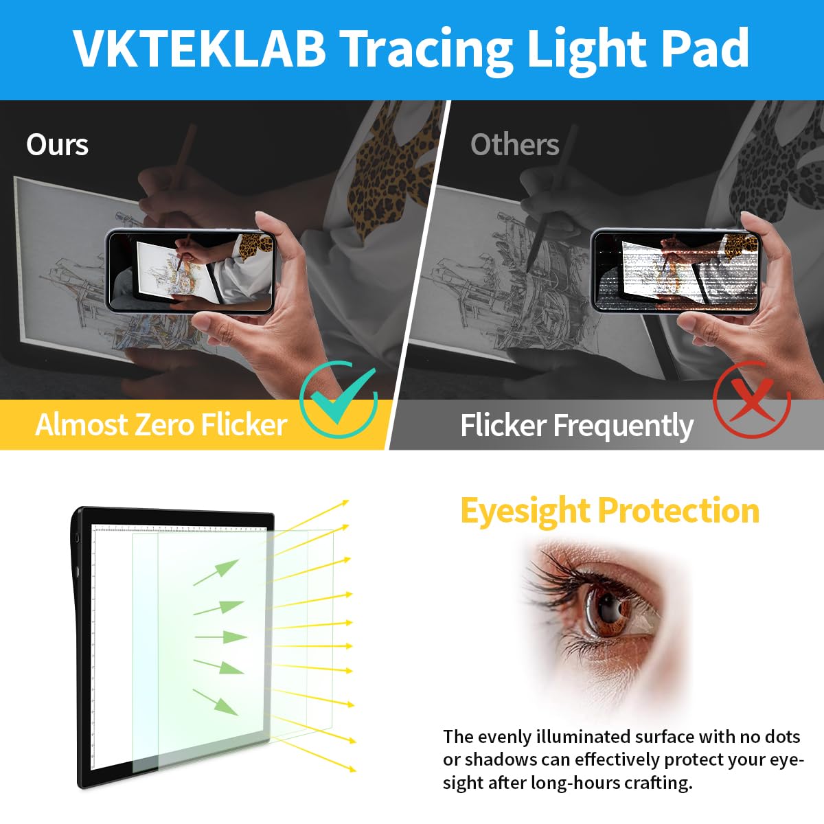 Tracing Light Pad, Vkteklab A4 Rechargeable Light Box With Foldable Stand, Wireless Light Board For Tracing With Magnetic Clip,