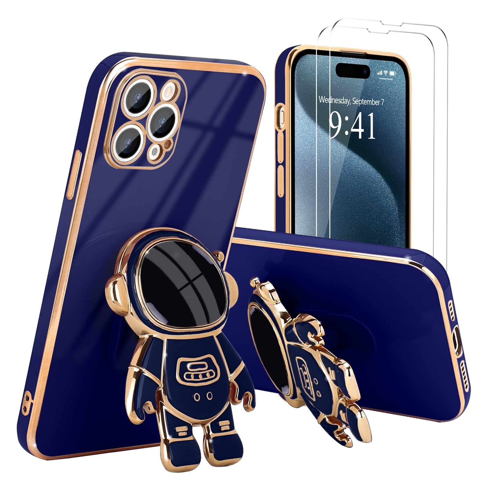 Pepmune For Iphone 15 Pro Max Case, Cute 3D Astronaut Stand With [2 Screen Protector] [Camera Protection] Kickstand Shockproof S