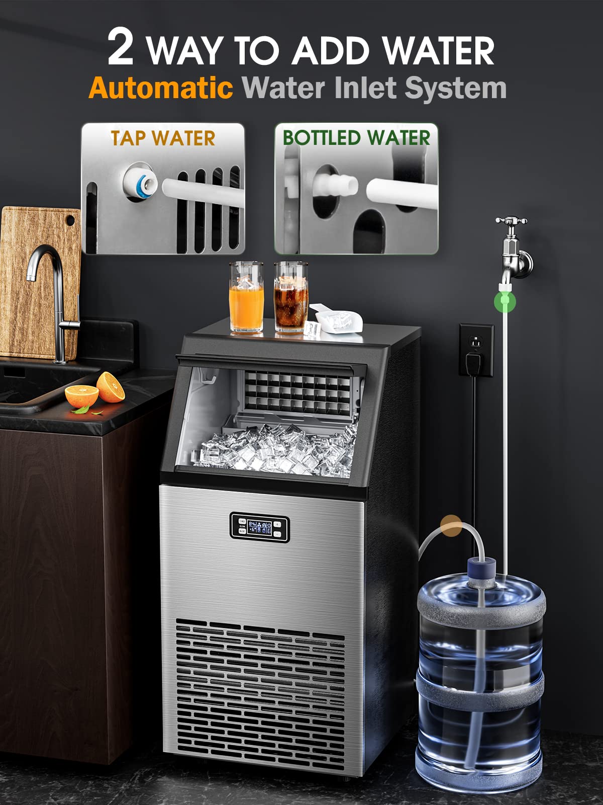 Joy Pebble V2.0 Commercial Ice Maker,100 Lbs,2 Way Add Water,Under Counter Ice Maker Self Cleaning,Ice Machine With 24 Hour Time