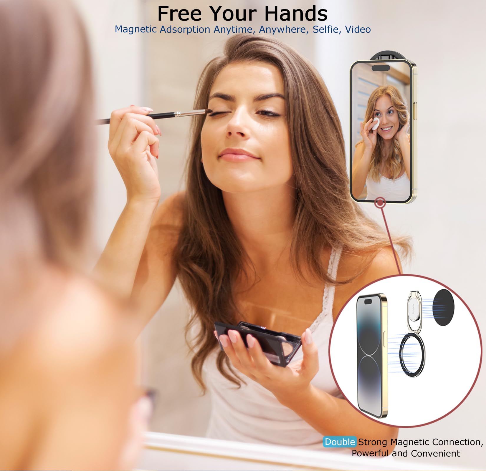 Magnetic Phone Ring Holder, Double Adjustable Gym Finger Ring Grip And Stand, Removable Phone Grip, For Iphone, Ipad And Smartph