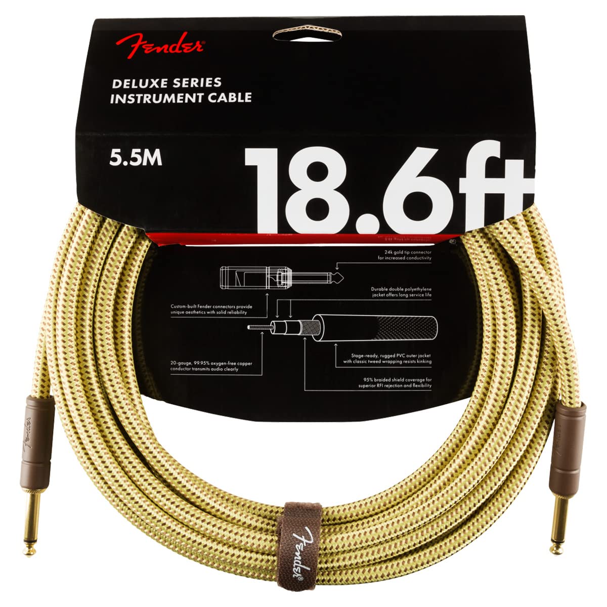 Fender Deluxe Series Instrument Cable, Straight/Straight, Tweed, 18.6ft