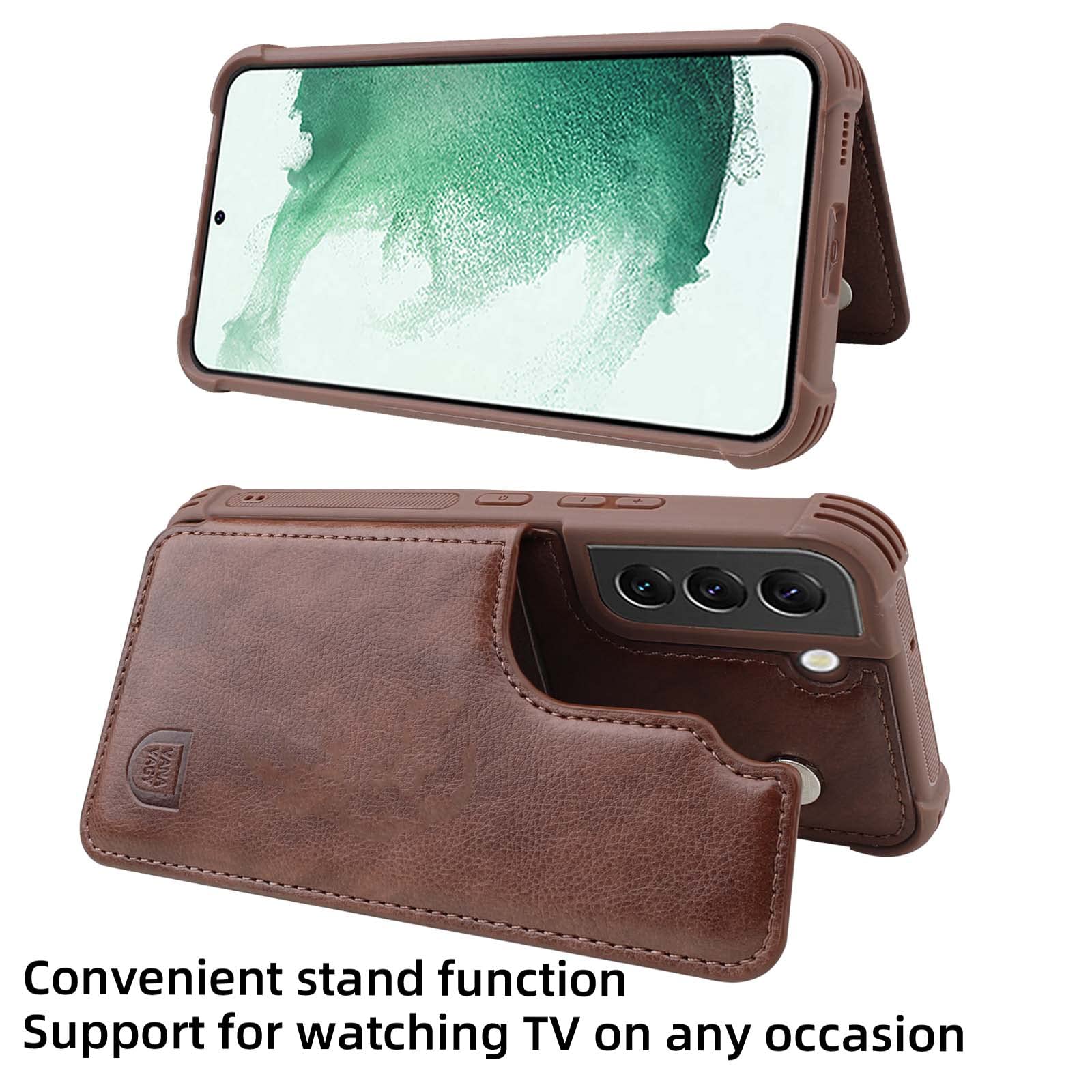 Vanavagy Wallet Case Compatible For Galaxy S23,Rfid Block Leather Flip Folio Phone Case Fits Magnetic Car Mount With Credit Card