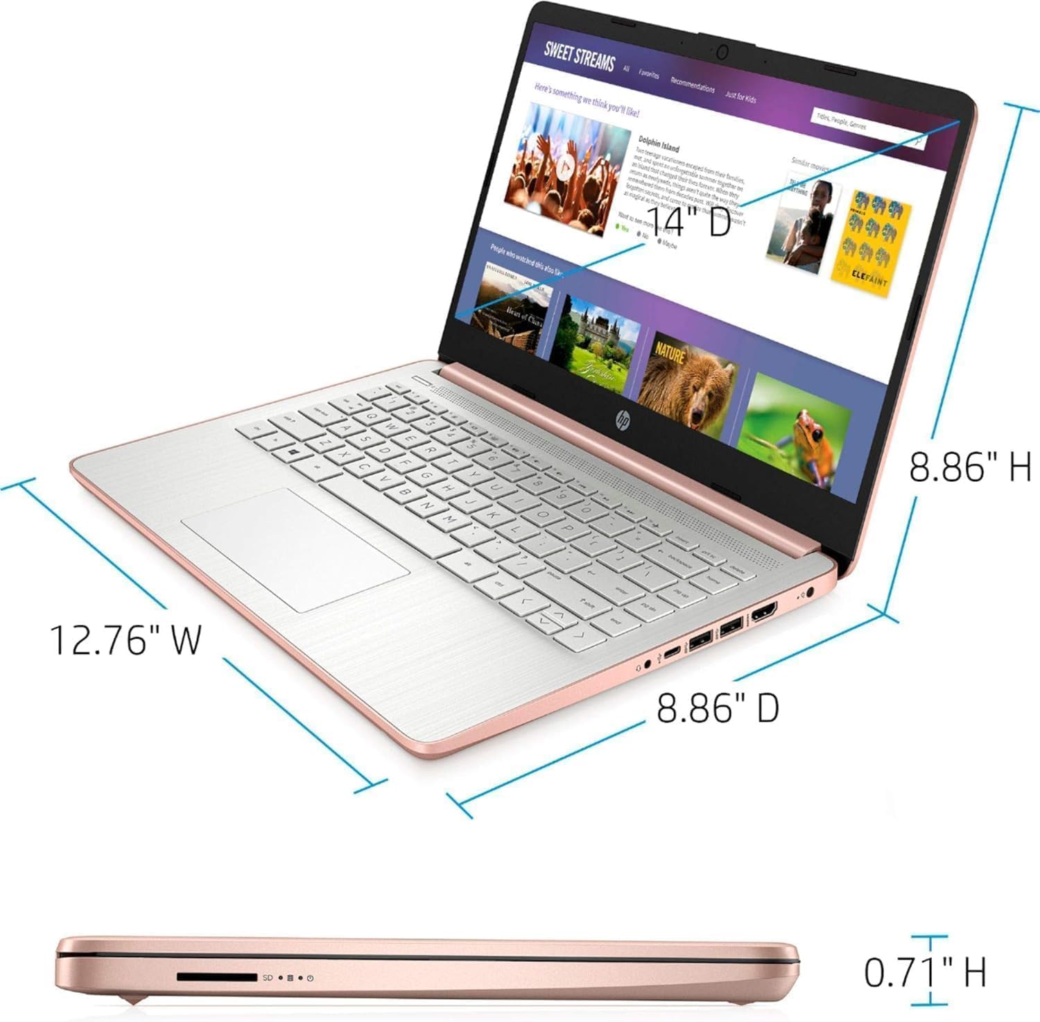 Hp 14 Flagship Laptop | Christmas Limited Edition With Microsoft 365 | Bluetooth Earphones | Rose Gold | 4-Core Intel Cpu | 16Gb