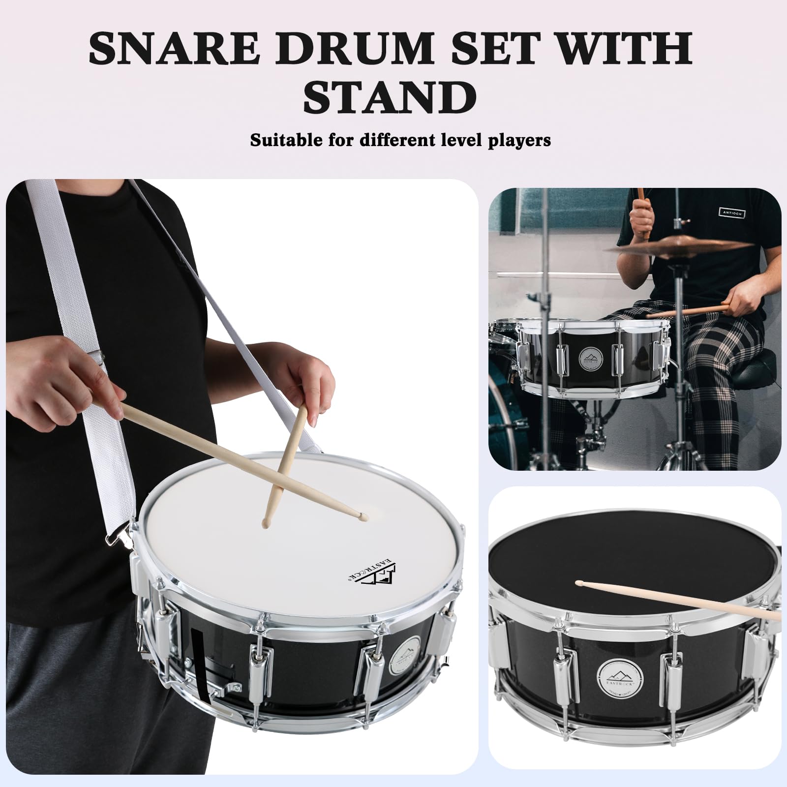 Eastrock Snare Drum 14X5.5 Inches For Student Beginners With Gig Bag, Drumsticks, Drum Keys, Coated Material Drum Head, Black