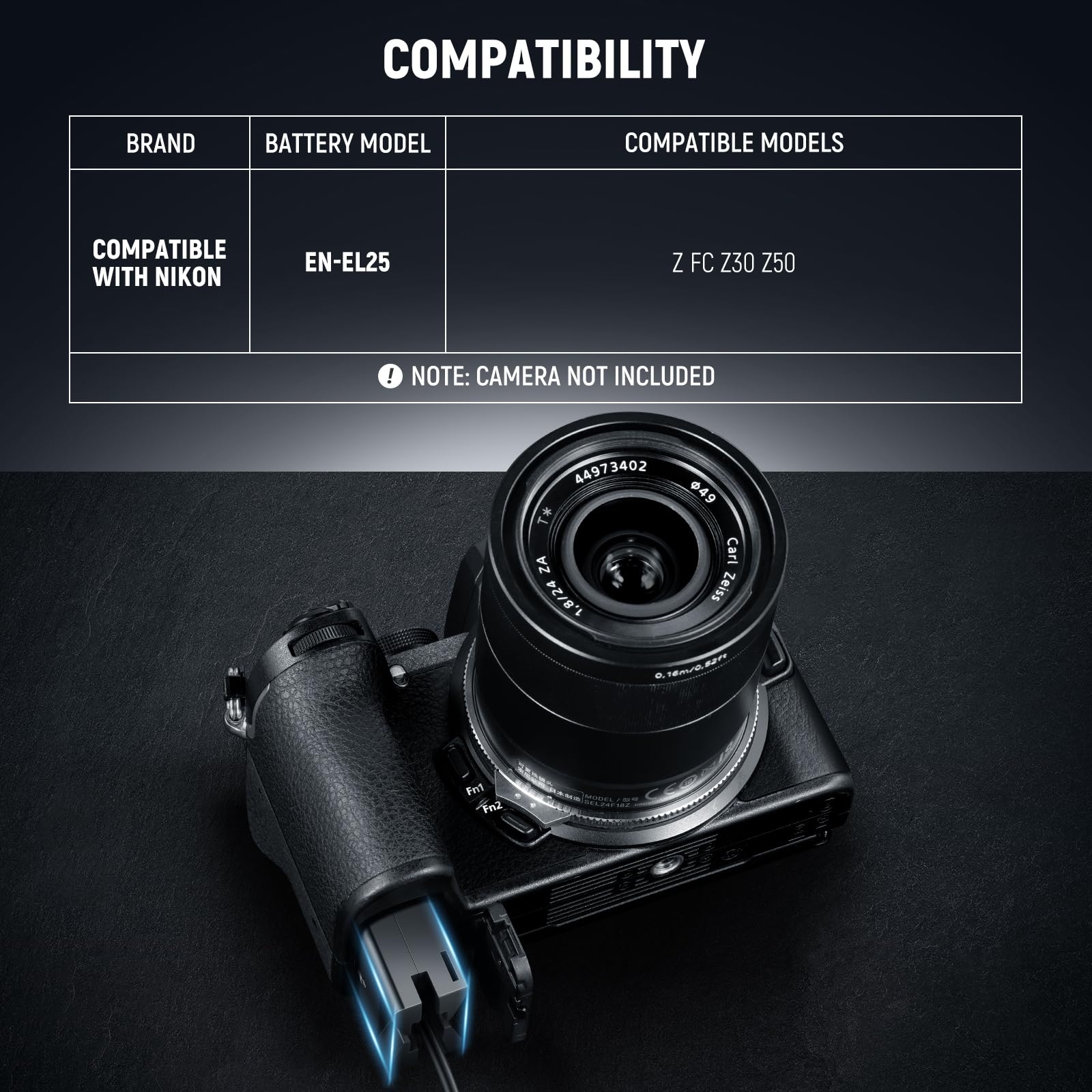 Neewer D Tap To En El25 Dummy Battery With Cable, Stable Continuous Power Supply For Nikon Zfc Z30 Z50, Compatible With Smallrig
