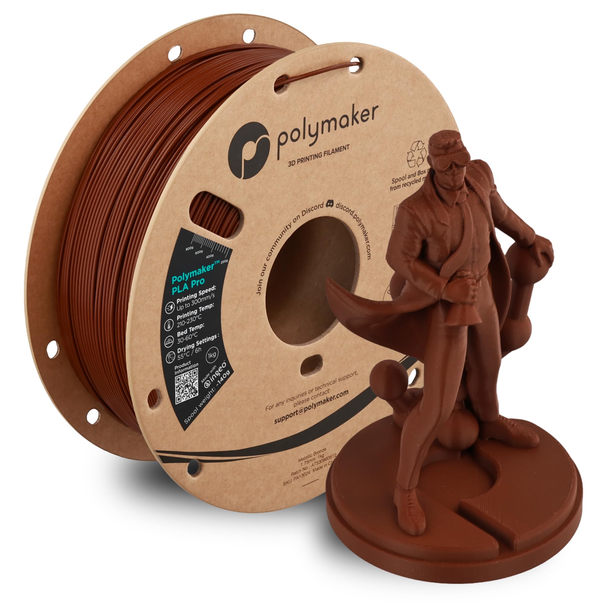 Polymaker PLA Pro 3D Printing Filament Metallic Bronze 1.75mm 1KG, High-Impact Tough PLA, Fast Printing up to 300mm/s, New Formu