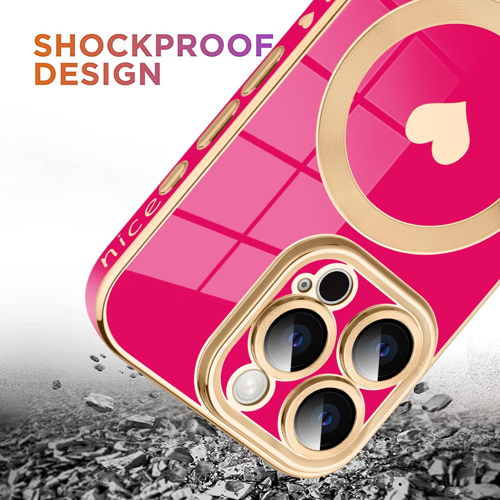 Tharlet Magnetic For Iphone 16 Pro Max Case [Compatible With Magsafe] Cute Love Luxury Plating Edge Bumper Case With Full Camera