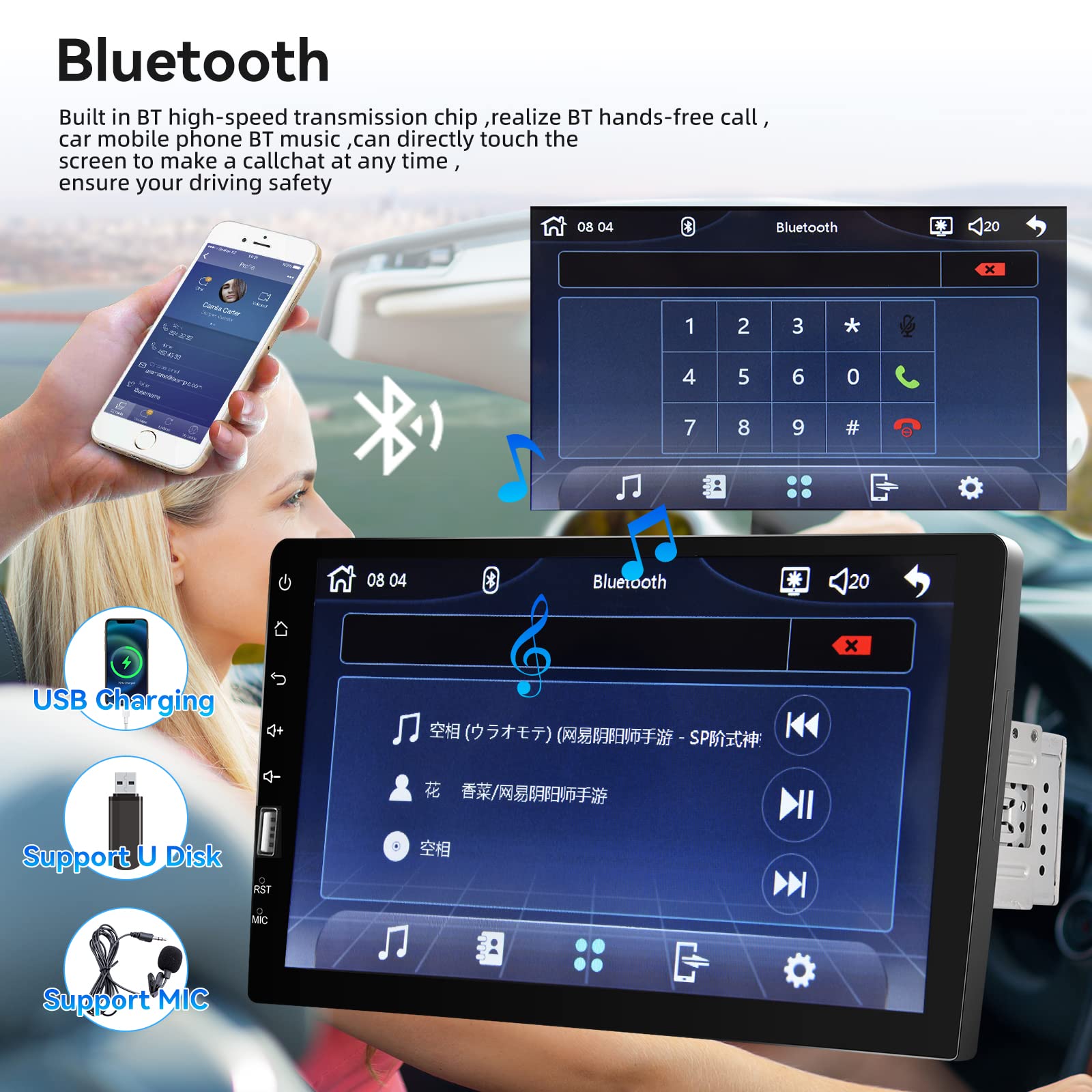 9 Inch Apple Carplay Single Din Touchscreen Car Stereo With Android Auto, Rimoody Car Radio With Bluetooth Ios/Android Mirror Li