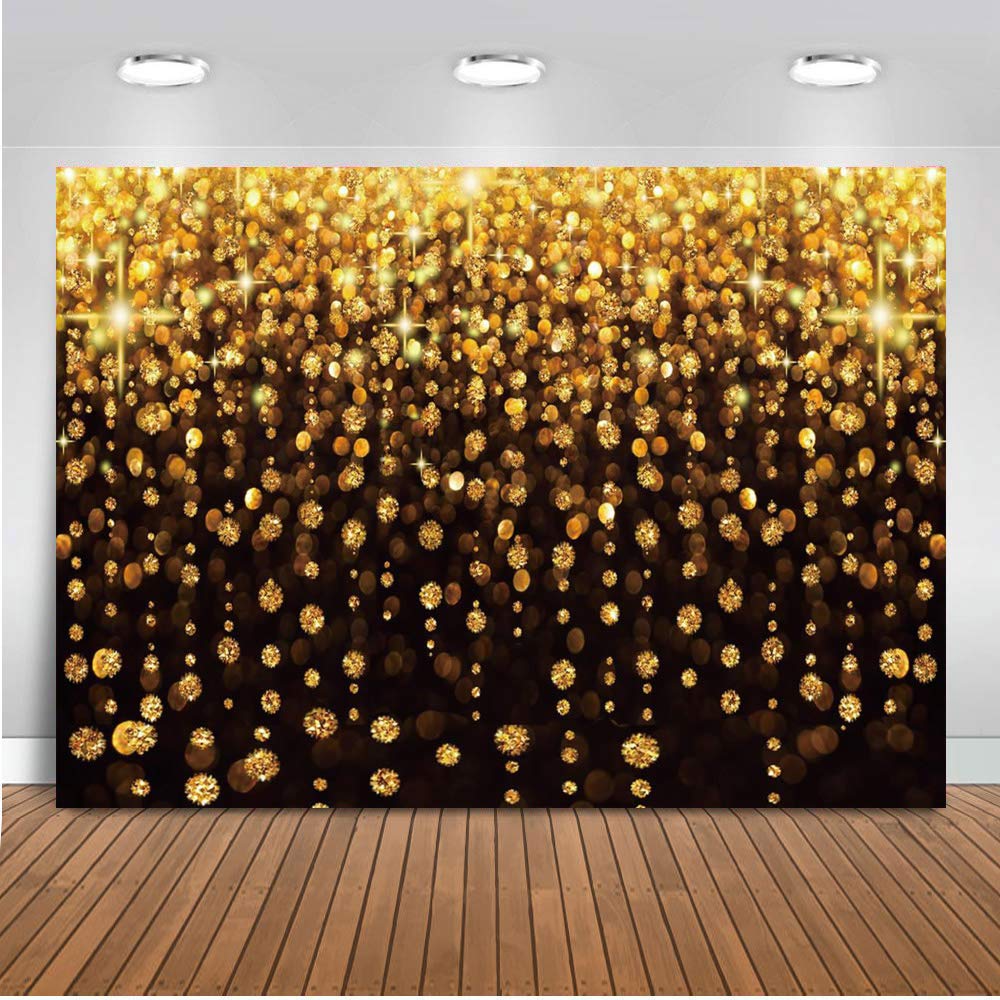 Chaiya 7X5Ft Gold Glitter Backdrop Curtain Black Gold Bokeh Photo Booth Background For Prom Graduation, Wedding, Bridal Shower,