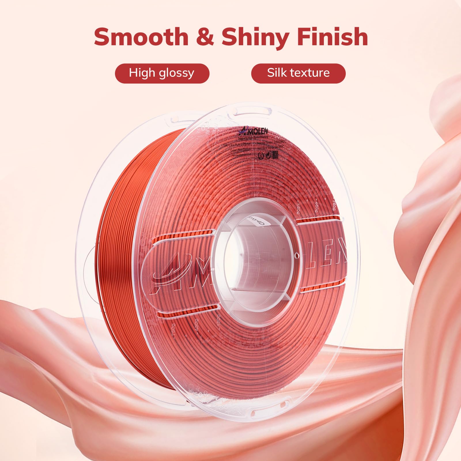 Amolen Silk Pla 3D Printer Filament, Shiny Silk Red Copper Pla Filament 1.75Mm, High Speed 3D Printing Pla Filament For Most 3D