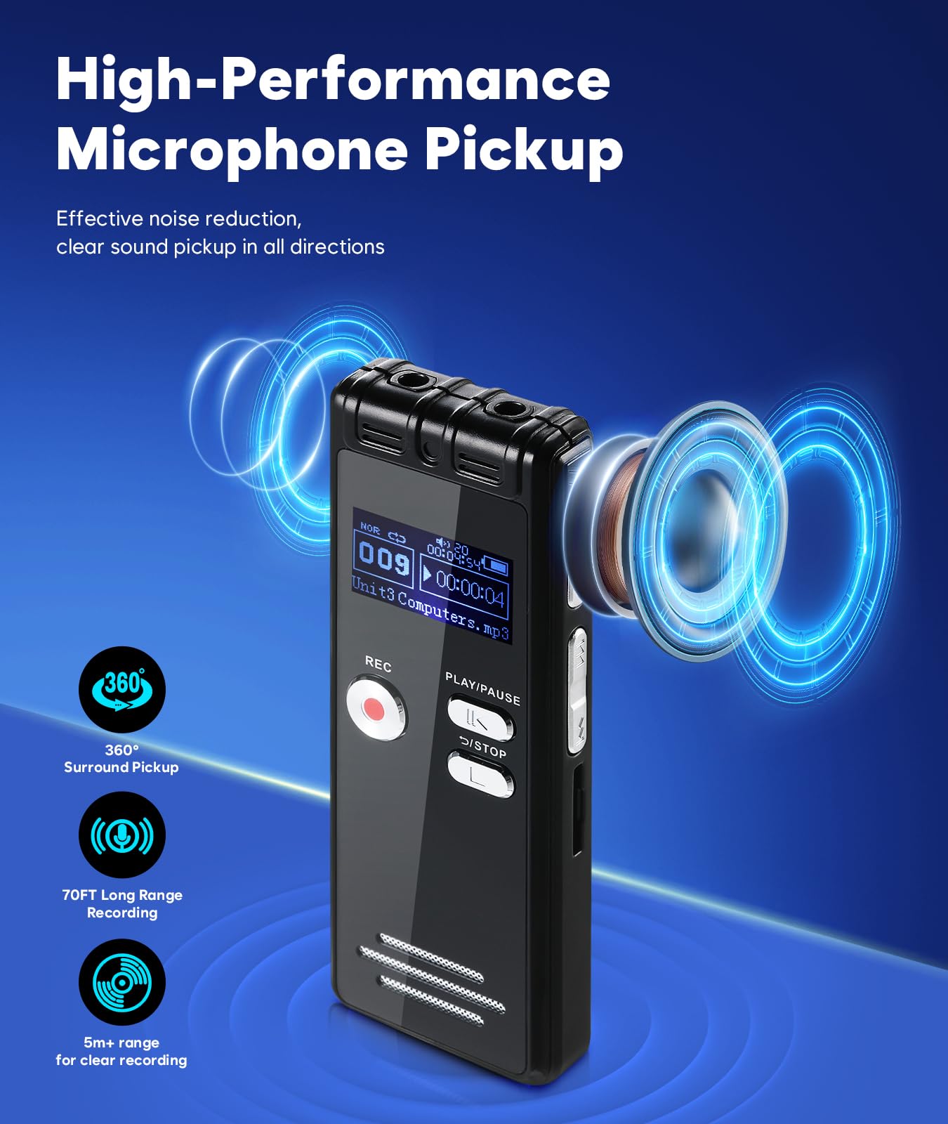 64Gb Digital Voice Activated Recorder With Playback - 3072Kpbs Hd Dual Mic Tape Voice Activated Recorder With Noise Reduction Fo