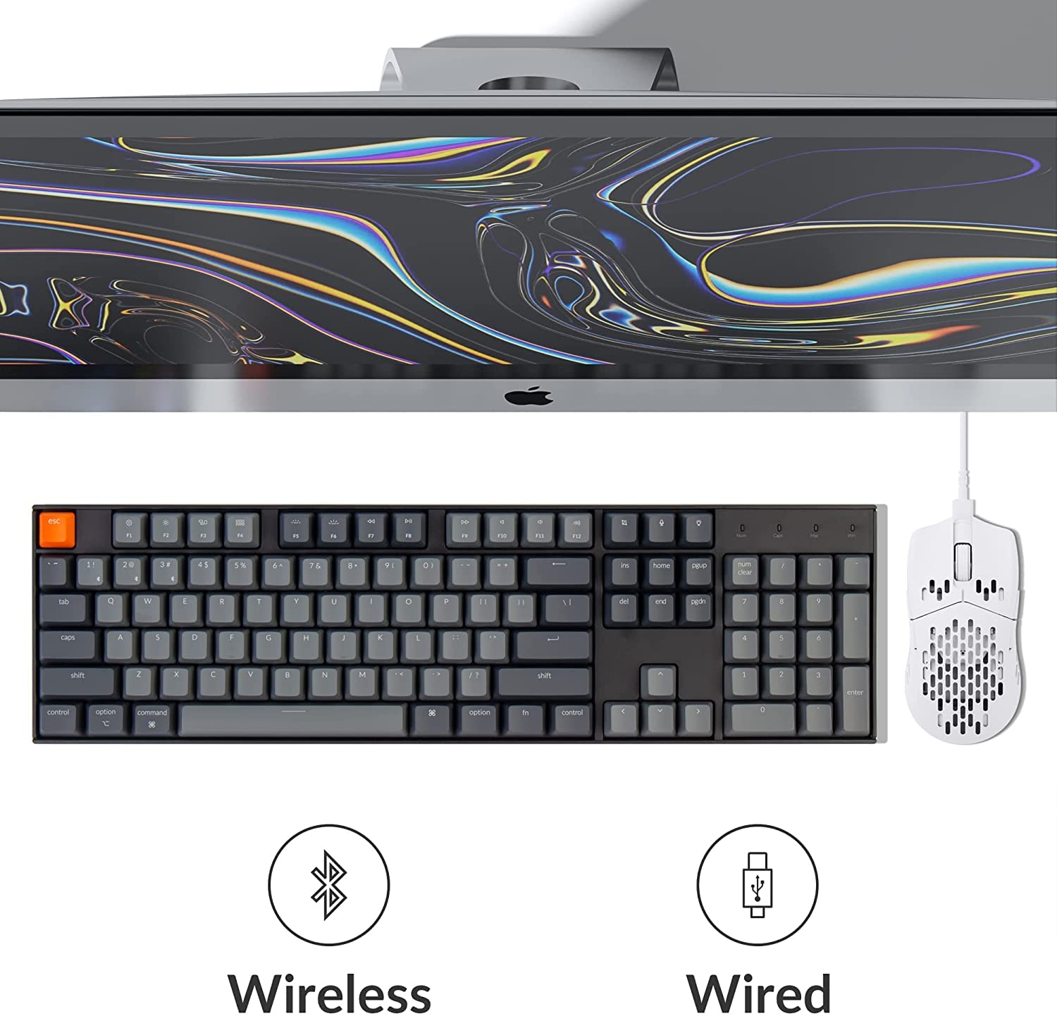 Keychron K10 Wireless Mechanical Gaming Keyboard, Hot Swappable 104 Keys Full Size Gateron G Pro Brown Switch, White Led Backlig