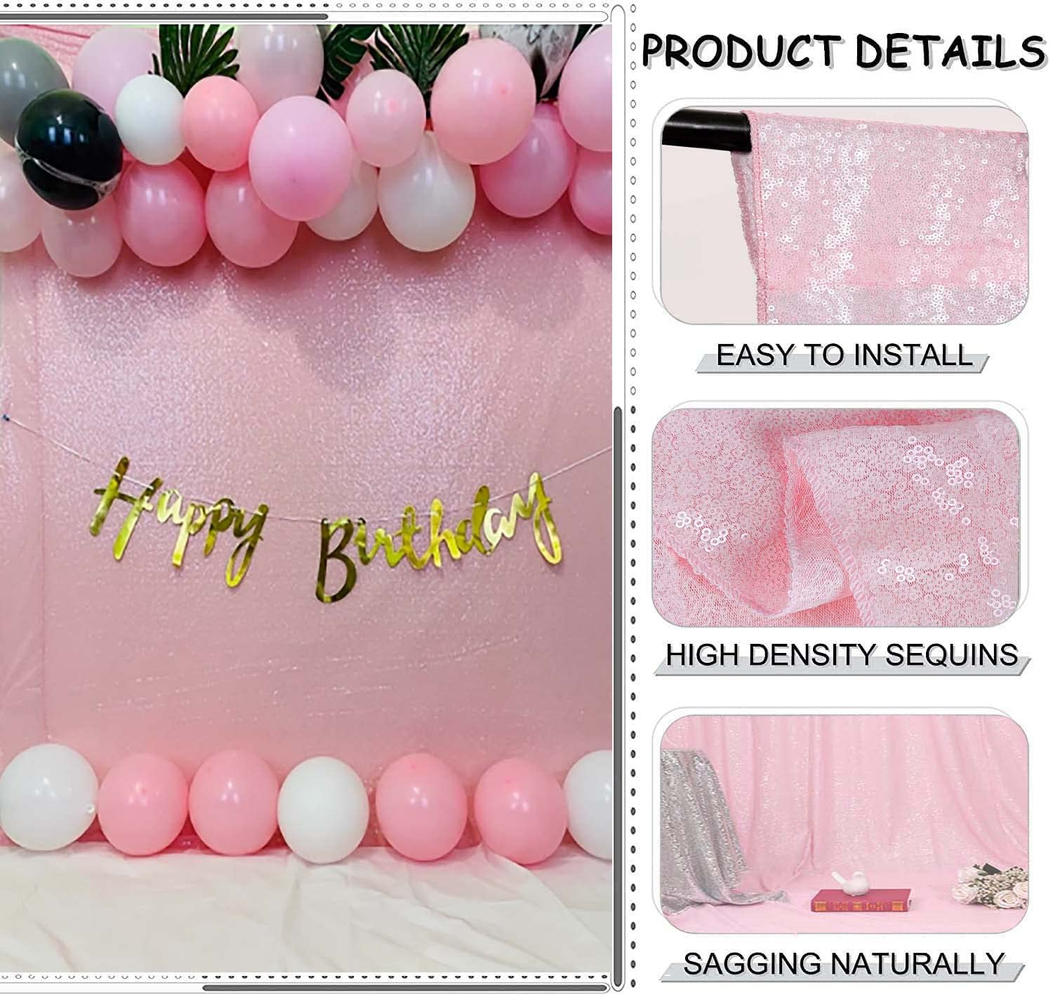 Tcbesto Pink Sequin Curtains 2Ftx8Ft 2 Panels Pink Sequin Backdrop Curtain For Parties Glitter Backdrop Photo Background For Wed