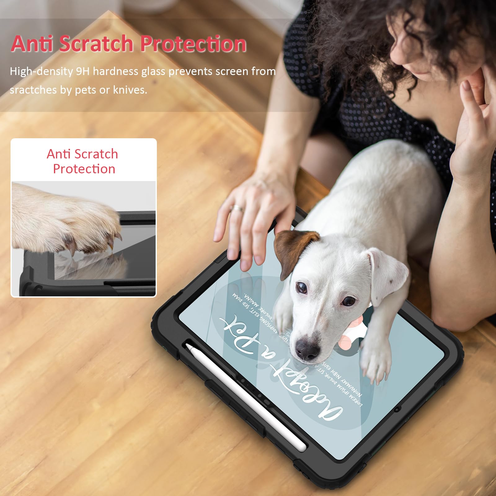 Ambison For Ipad Pro 11 Inch Case 2024(M4, 5Th Generation),With 9H Tempered Glass Screen Protector,Full Body Heavy Duty Shockproof Protective Cover With 360� Rotate Strap Stand,Pencil Holder Black