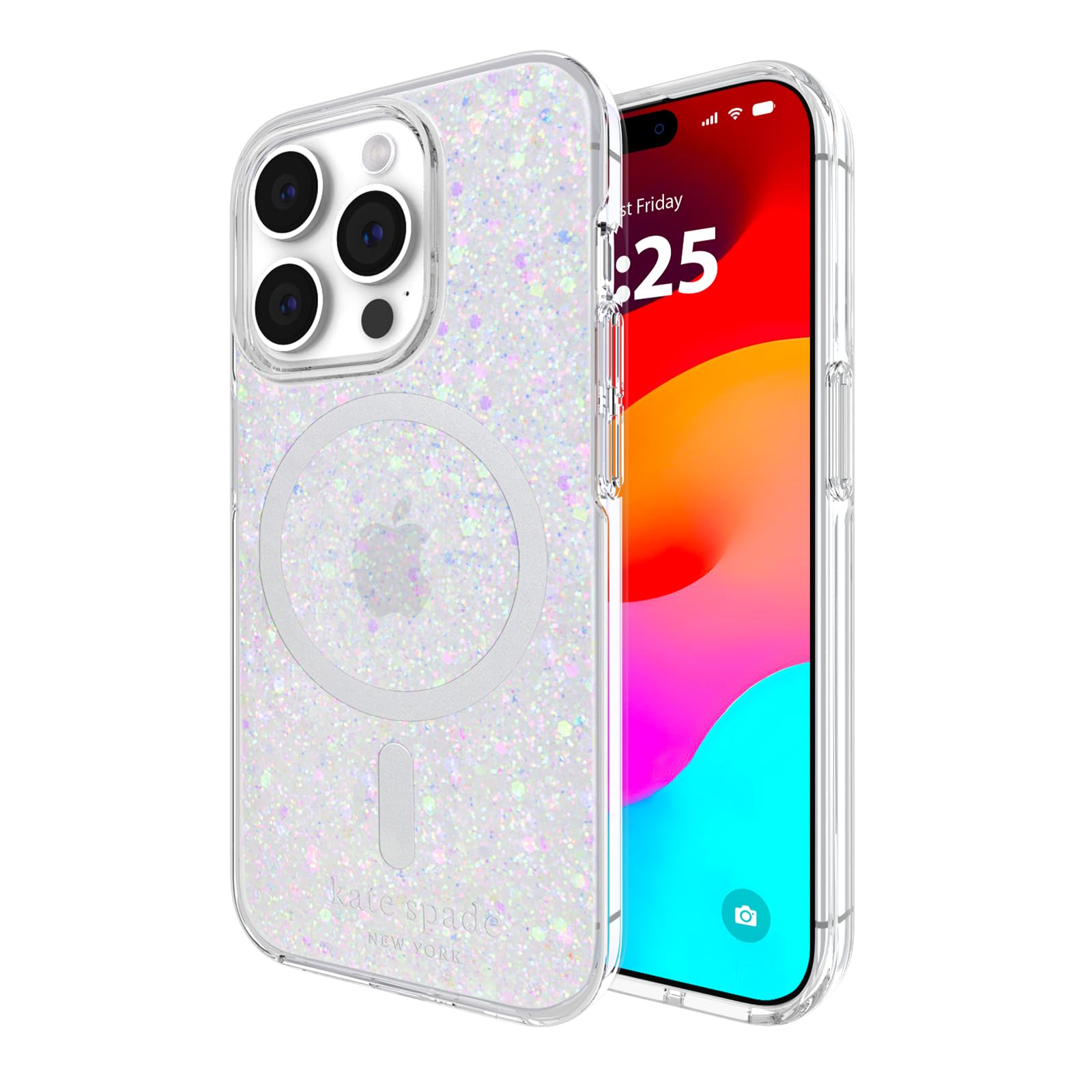 Kate Spade New York iPhone 15 Pro Case, Compatible with MagSafe - Chunky Glitter Iridescent