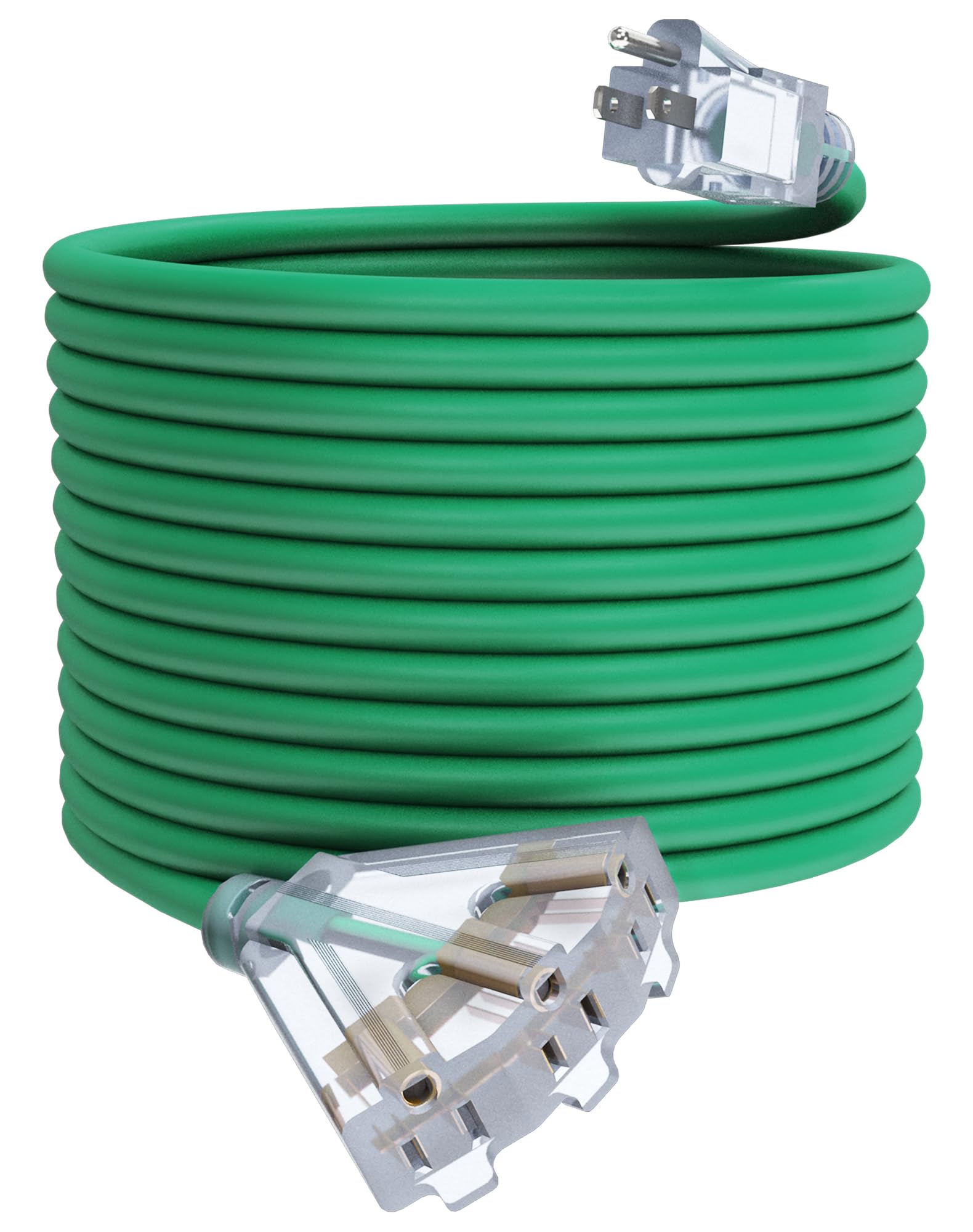 50Ft 12/3 Outdoor Extension Cord With 3 Outlets, Heavy Duty 12 Gauge 3 Prong Extension Cord Waterproof With Lighted End, 15A 12A
